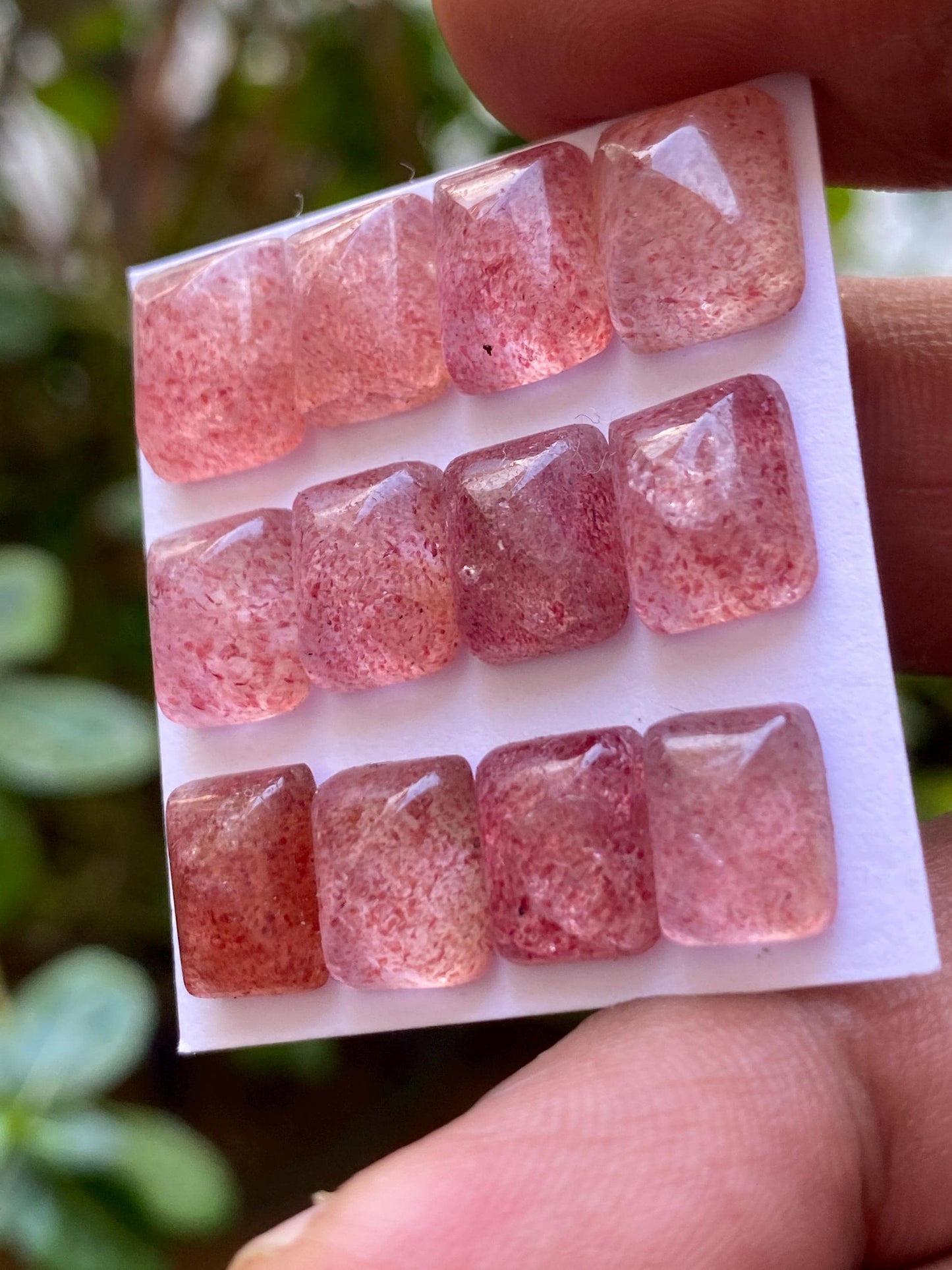 Aweome rare strawberry quartz sugar loaf cabochons  weight 44.80 cts pcs 12 size 10x8-11x9mm pink quartz sugar loaf cabcohon