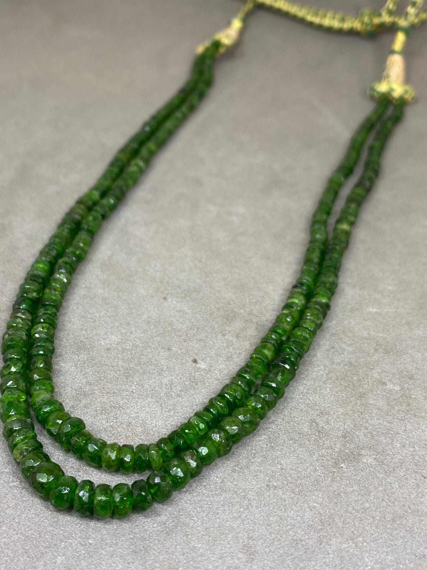 Stunning rare chrome diopside faceted beads rare necklace weight 153 cts size 3.5mm-6mm  length 15 inches and 16 inches