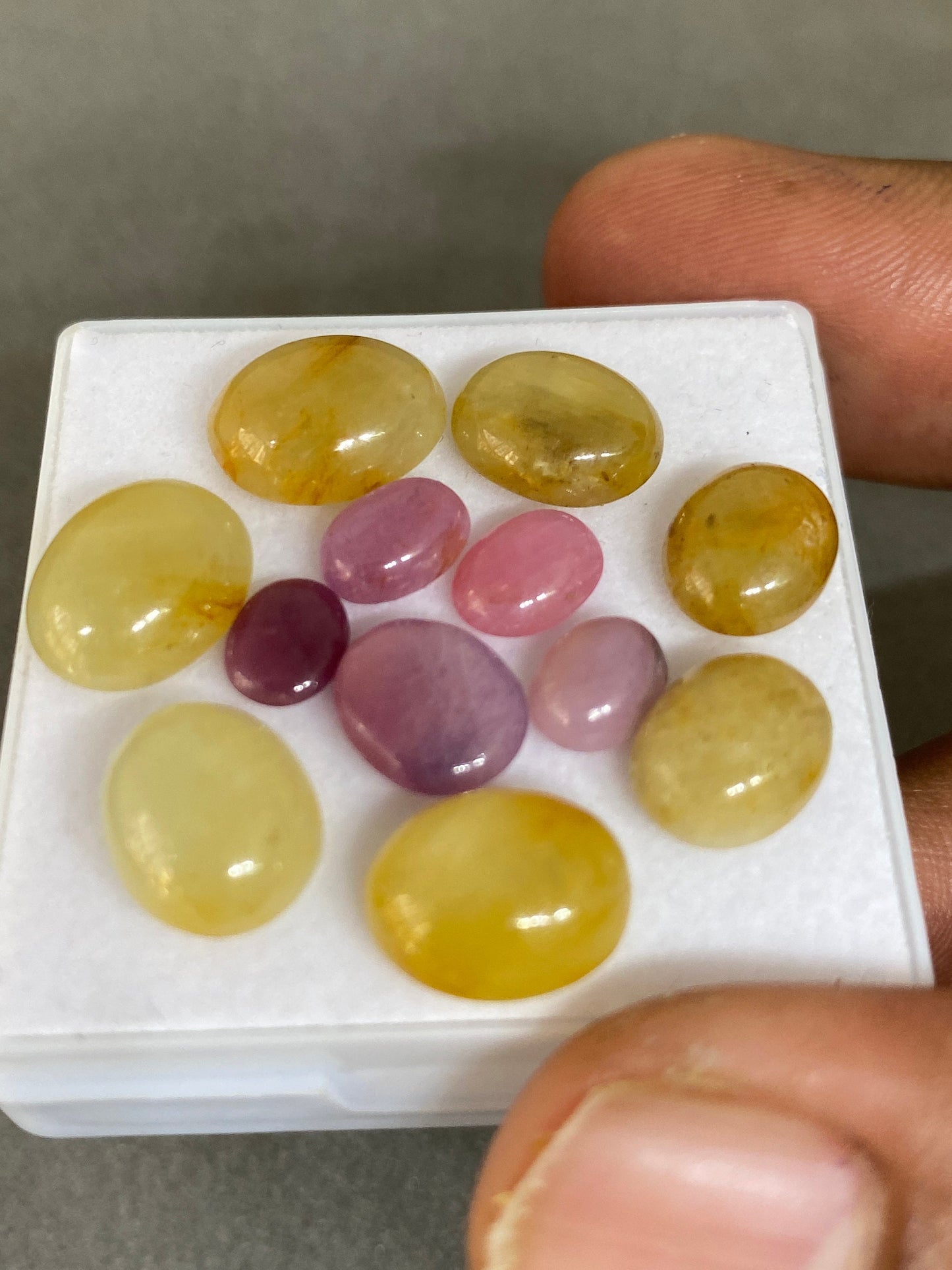 Lovely very rare Tanzania mines yellow sapphire pink sapphire cabochons smooth  wt 42 cts pcs 12 size 7x5mm-11x10mm sapphire oval cabochons