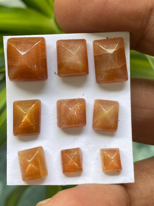 Beautiful natural African lattice sunstone sugar loaf cabochons wt 27.40 cts pcs 9 size 6x5mm-11.8x10.8mm lattice sunstone  cabochons