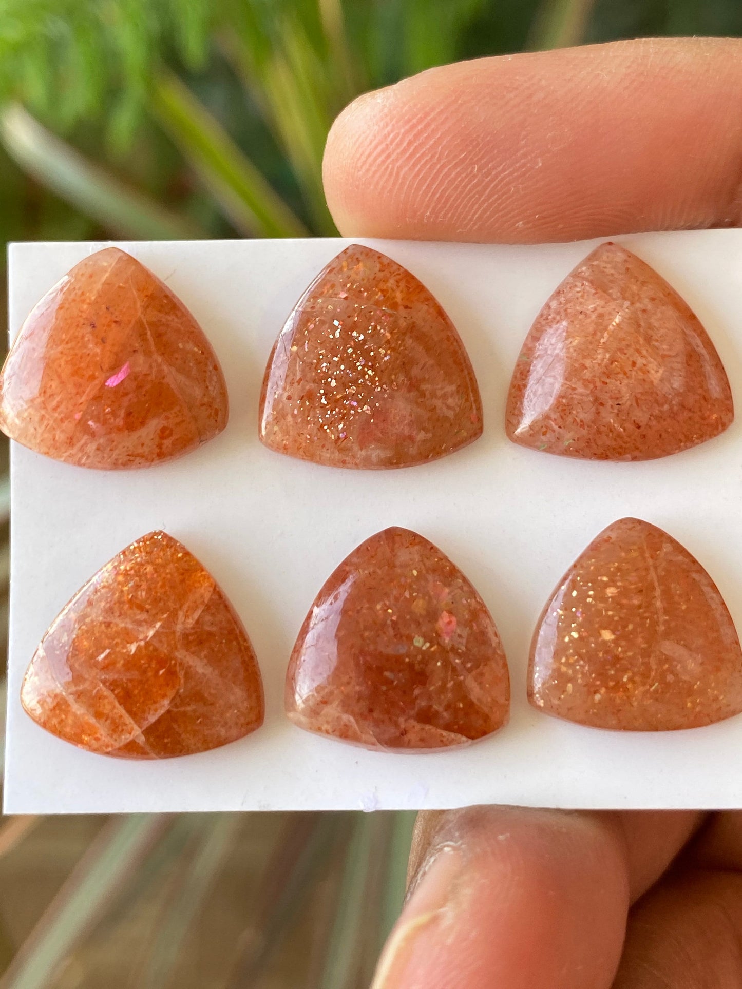 Gorgeous rare sunstone trillion and hexagon shape smooth flats  flatback gems