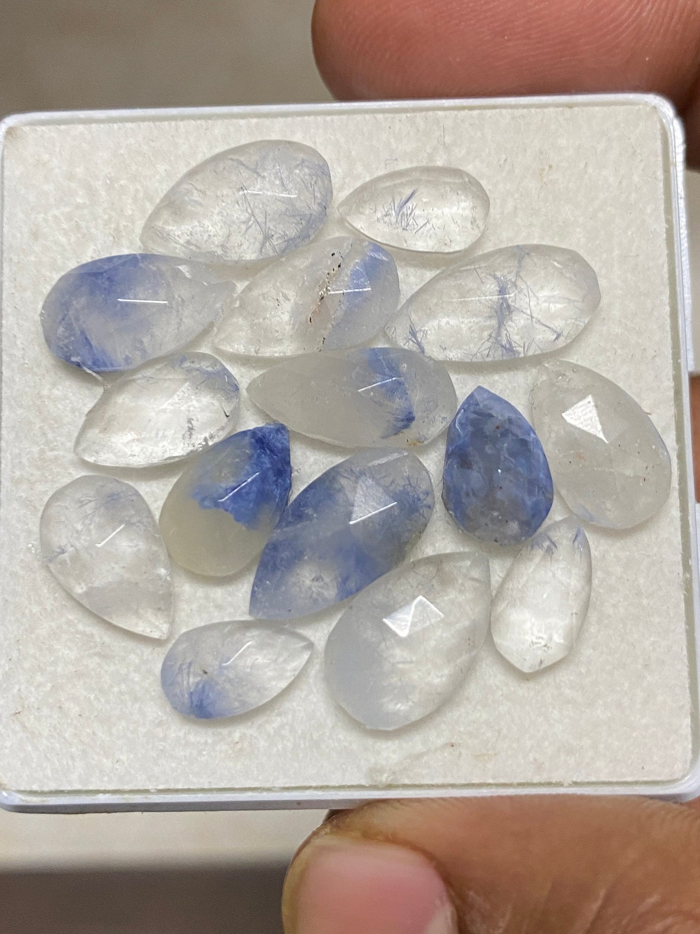 Wow Very rare Dumortierite in quartz pear rosecut pcs 14 Wt 38 cts size 11x6-15x8mm Brazilian mines dumortierite cabochons flatback rosecut