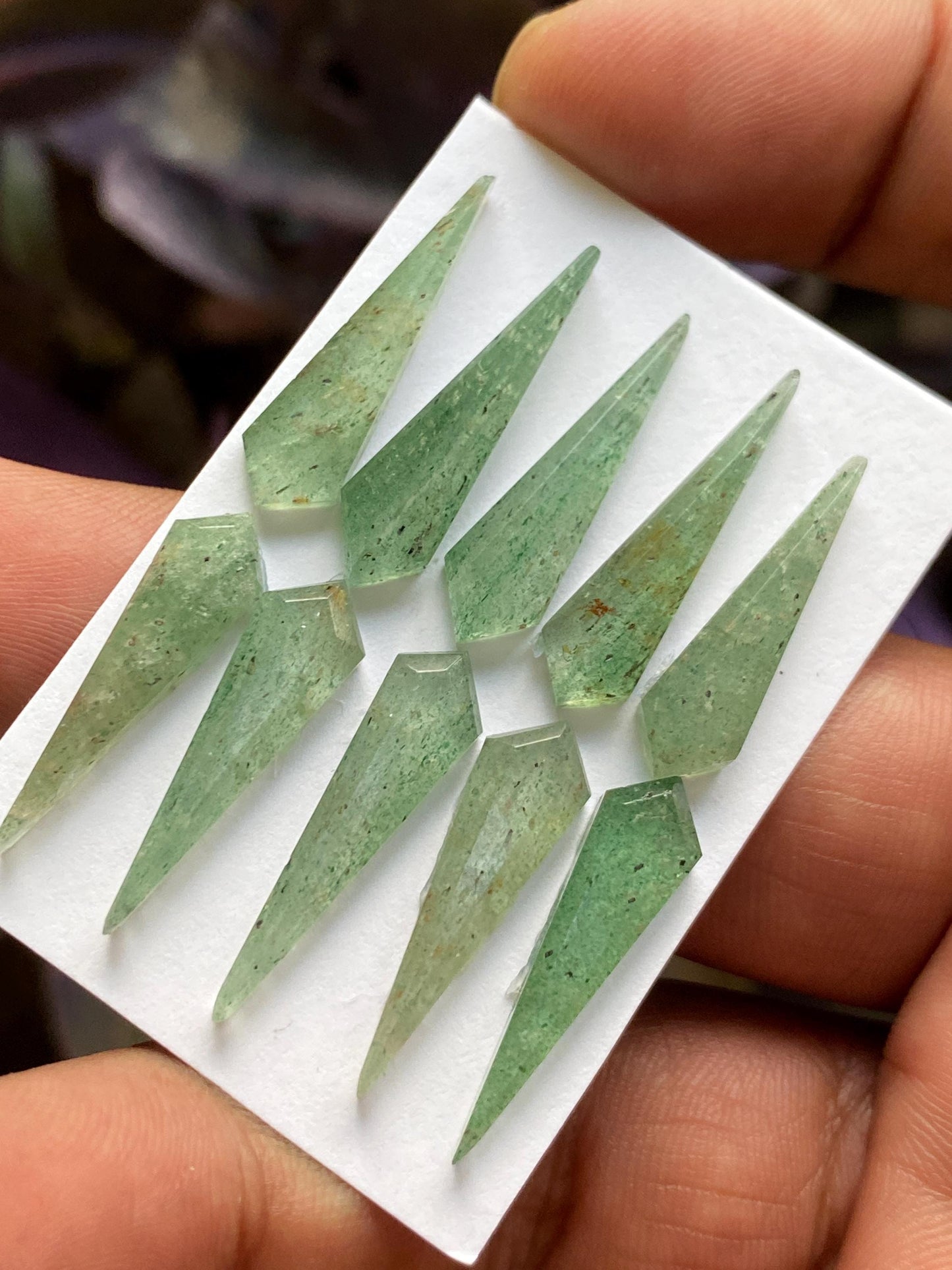 Dazzling Green quartz step cut kite shape  wt 39 carats pcs 10 size 23x6-24x7mm green quartz rosecut gems rings pendants supply