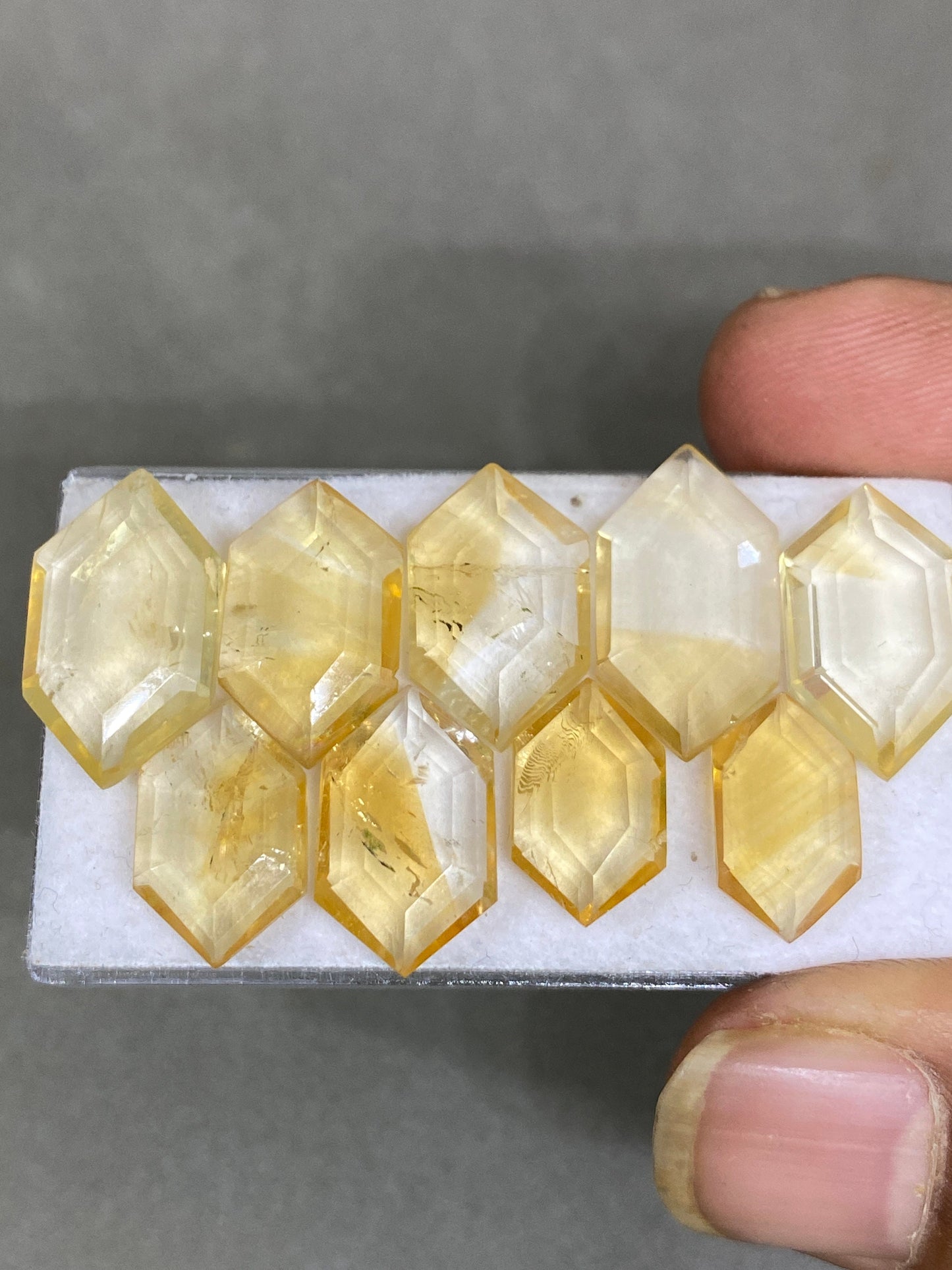 Dazzling rare citrine hexagon mirror cut weight 40 cts  pcs 9 size 13x8-19x10mm citrine mirror cut hexagon