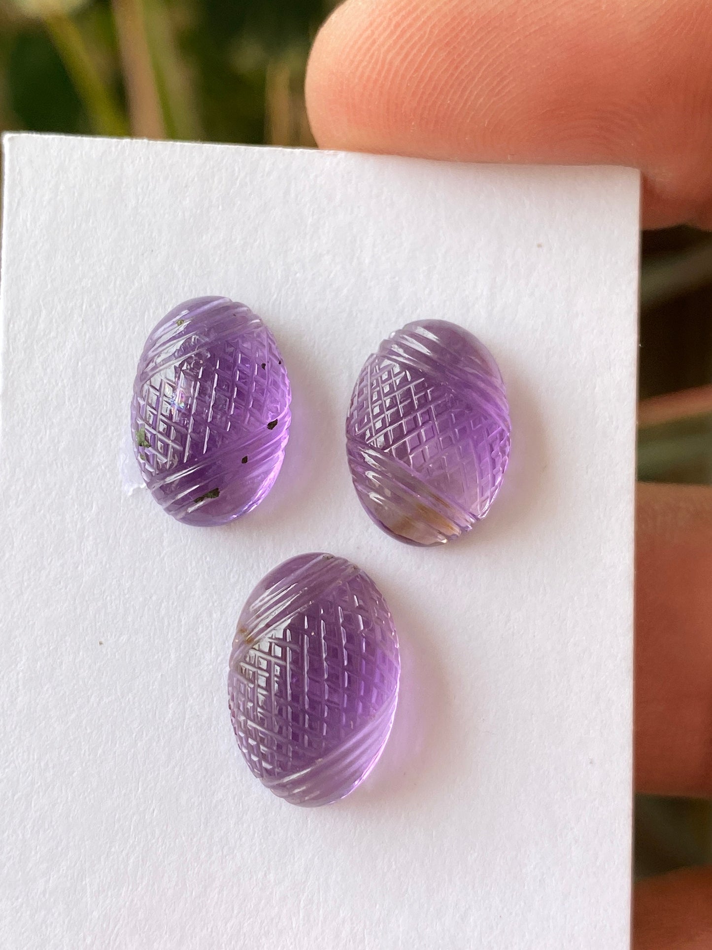 Lovely Natural amethyst hand carved earring pendant set weight 16 carats pcs 3 size 15x10mm amethyst carving gemstone carving set