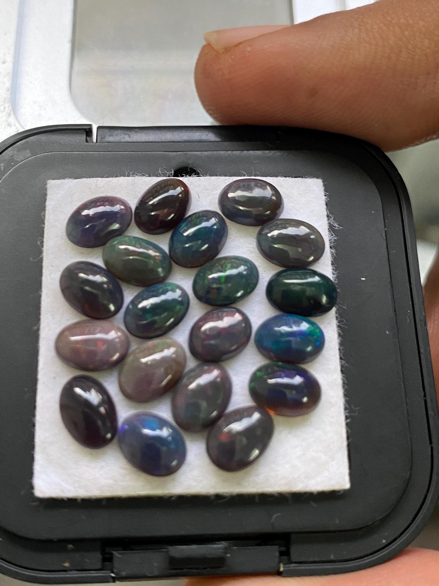 Stunning Black opal (smoked) Natural Fire opal cabochons lot size wt 8.35 cts size 7x5mm pcs 20  opal cabochon fire black opals cabochons