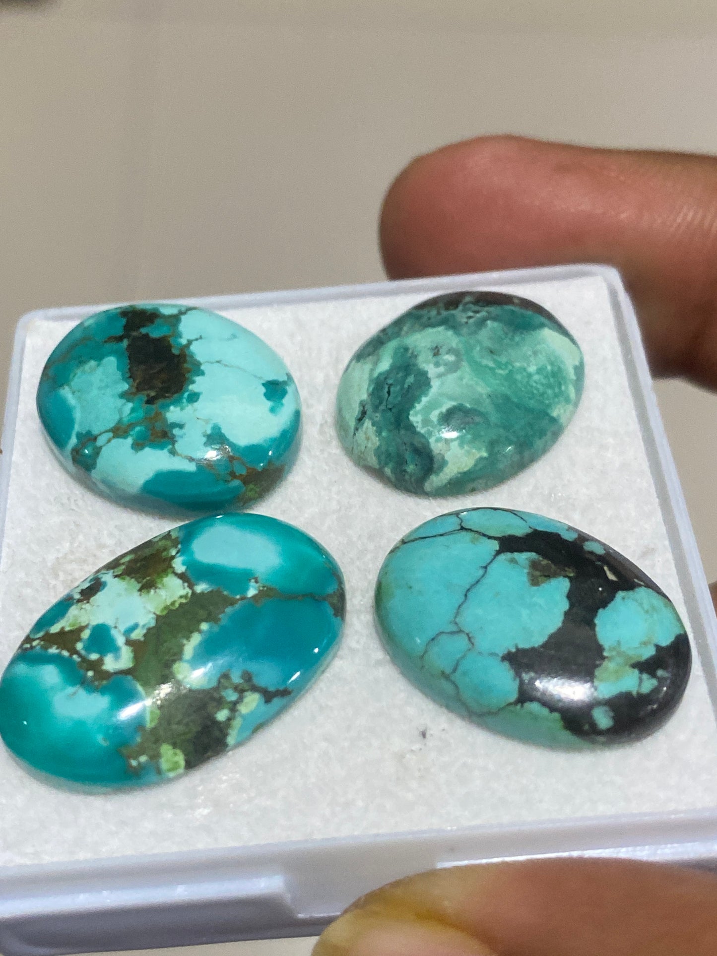 Fabulous Rare hubei Turquoise cabochon natural hubei mines rare pattern  smooth turquoise pcs 4 wt 53 carats size turquoise pendant supply