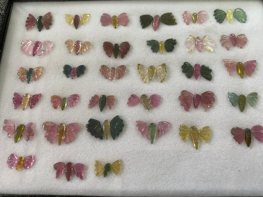 Rare Watermelon tourmaline butterfly hand carved set pcs 99 wt 77.5 cts small  size watermelon tourmaline butterfly carving