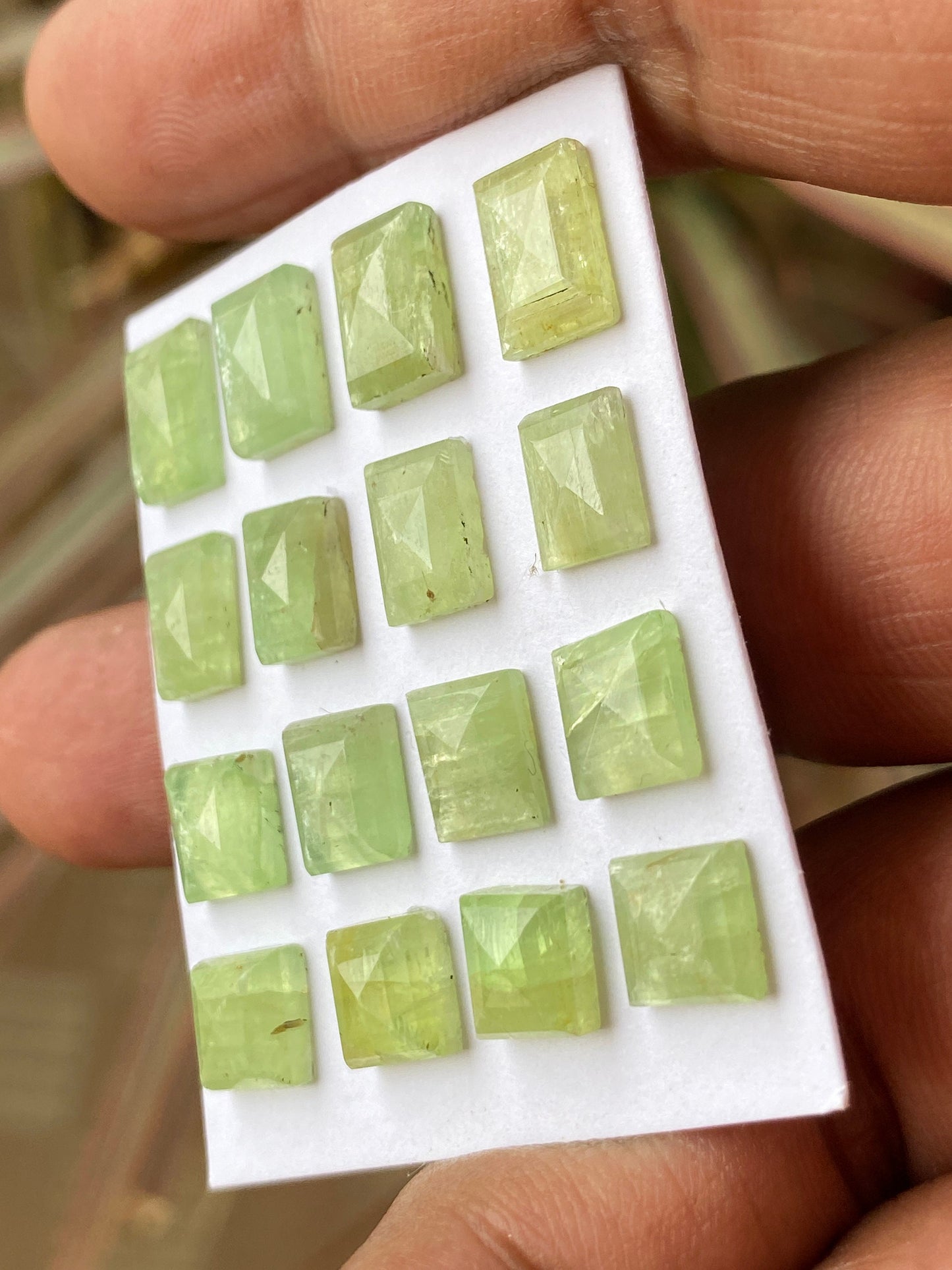 Dazzling rare parrot green Kyanite cushion stepcut flats quality wt 40 carats pcs 12 size 7x6mm-10x6mm aaa quality rosecut green kyanite