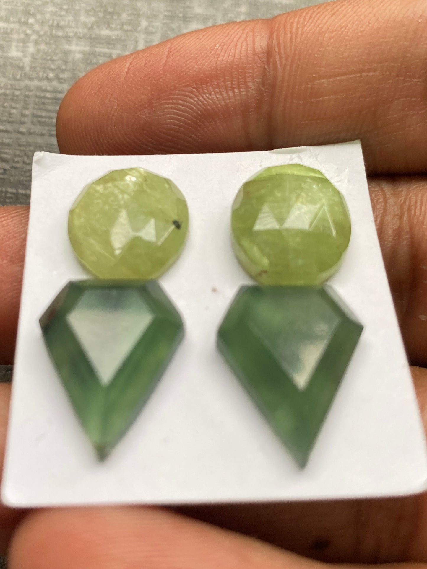 Vivacious rare parrot green kyanite ovalish rosecut and serpentine kite earrings supply stepcut flats pcs 4 wt 30 carats size 15x13-18x14mm