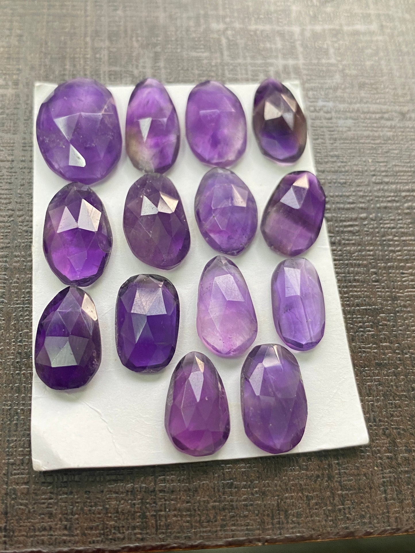 Lovely amethyst rosecut flatback beautiful fine polish and cutting weight 50 carats size 12.7x8-17.9x12.1mm pcs 14 rosecut amethyst