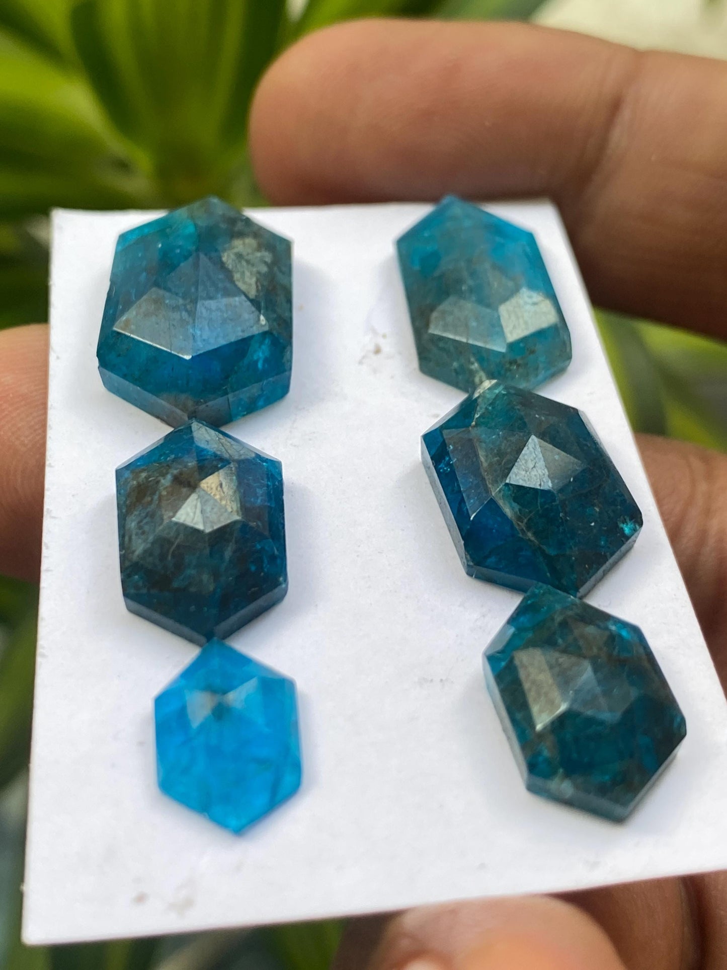 Fabulous  neon blue apatite hexagon stepcut faceted hexagon size fancy hexagon nice pcs 6 color wt 42 cts 11x7-21x12mm apatite hexagon