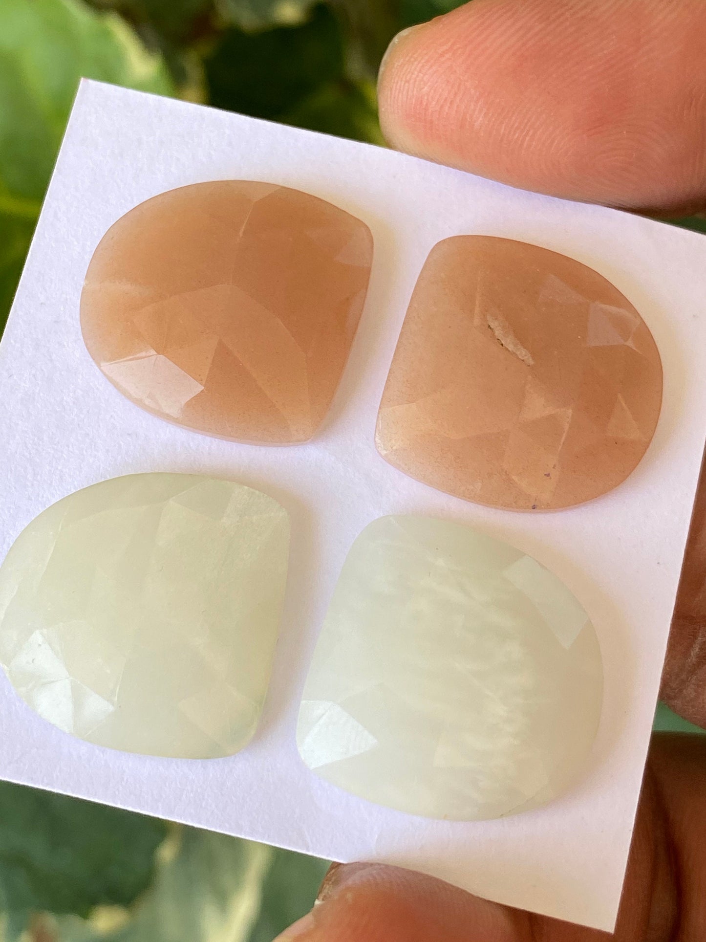 Lovely white and peach moonstone rosecut matched pair wholesale lot wt 54 carats  size 19.5x19.3mm-19.8x19.2mm pcs 4 moonstone rosecut