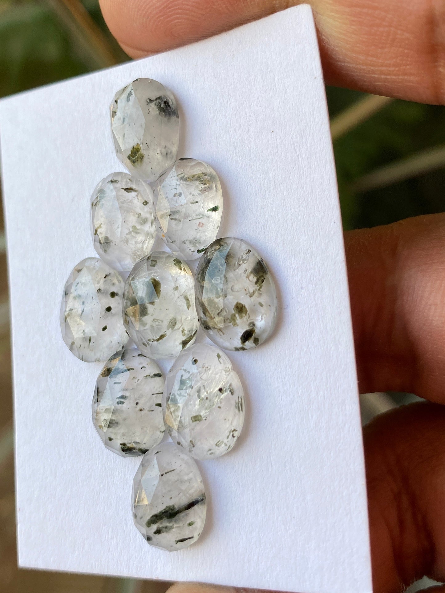 Stunning Green spots quartz African mines rosecut oval gems shape mix size 11x8mm-12x10mm Pcs 9 wt 32 carats quartz rosecut gems