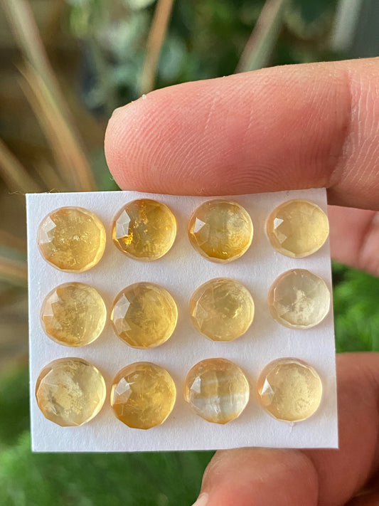 Mesmerising rare Citrine rosecut round shape wholesale lot pcs 12 wt 21 carats size 7mm-8mm natural citrine round rosecut flatback gems