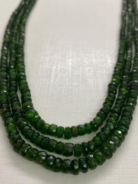 Rare chrome diopside faceted beads rare necklace weight 301 cts size 3mm-7mm  length 16 and 17 inches and 18 inches