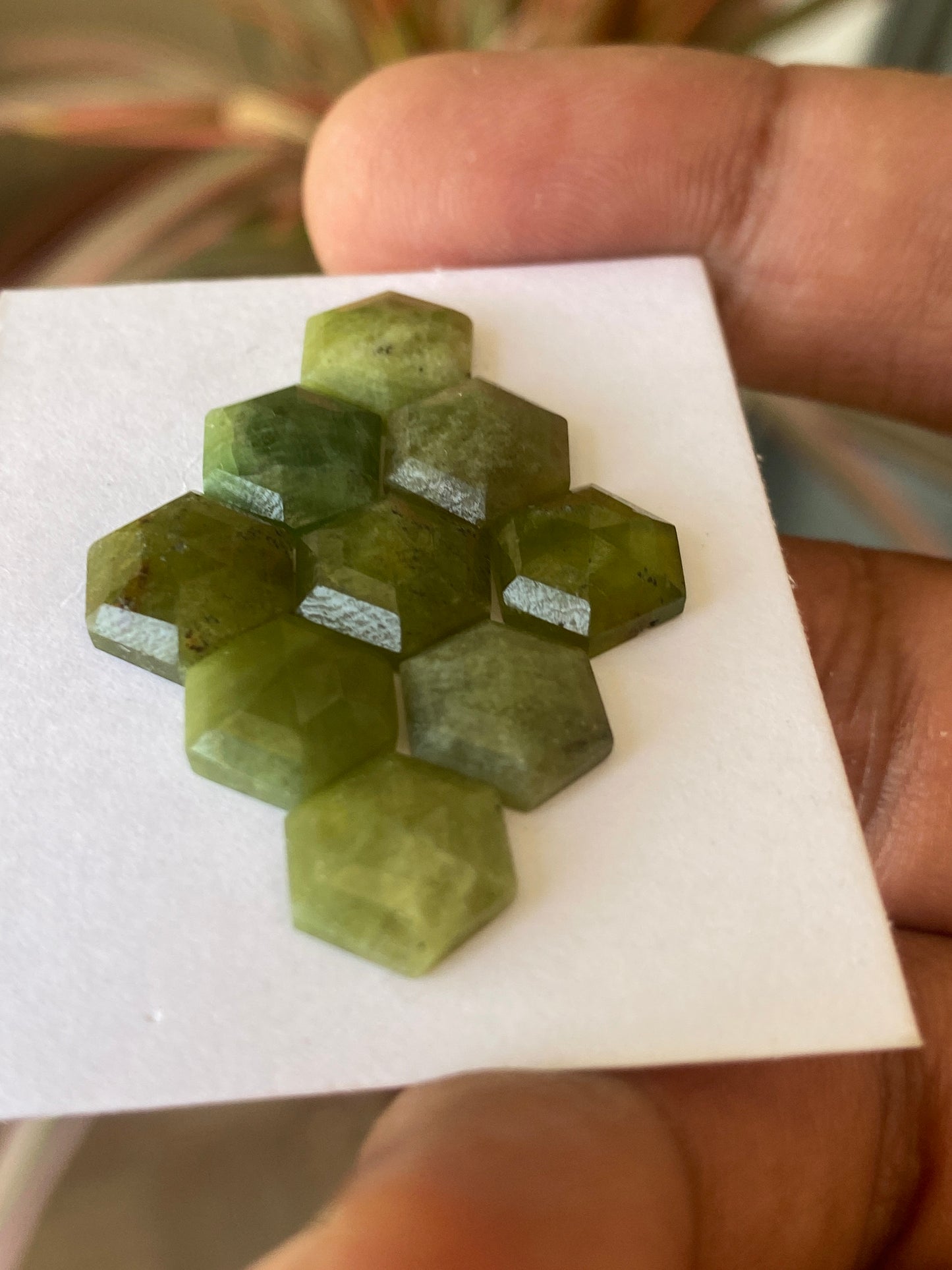 Amazing rare natural vesuvianite hexagon flat cut geometric pcs 9 wt 29 cts  size 10mm-11mm vesuvianite hexagon