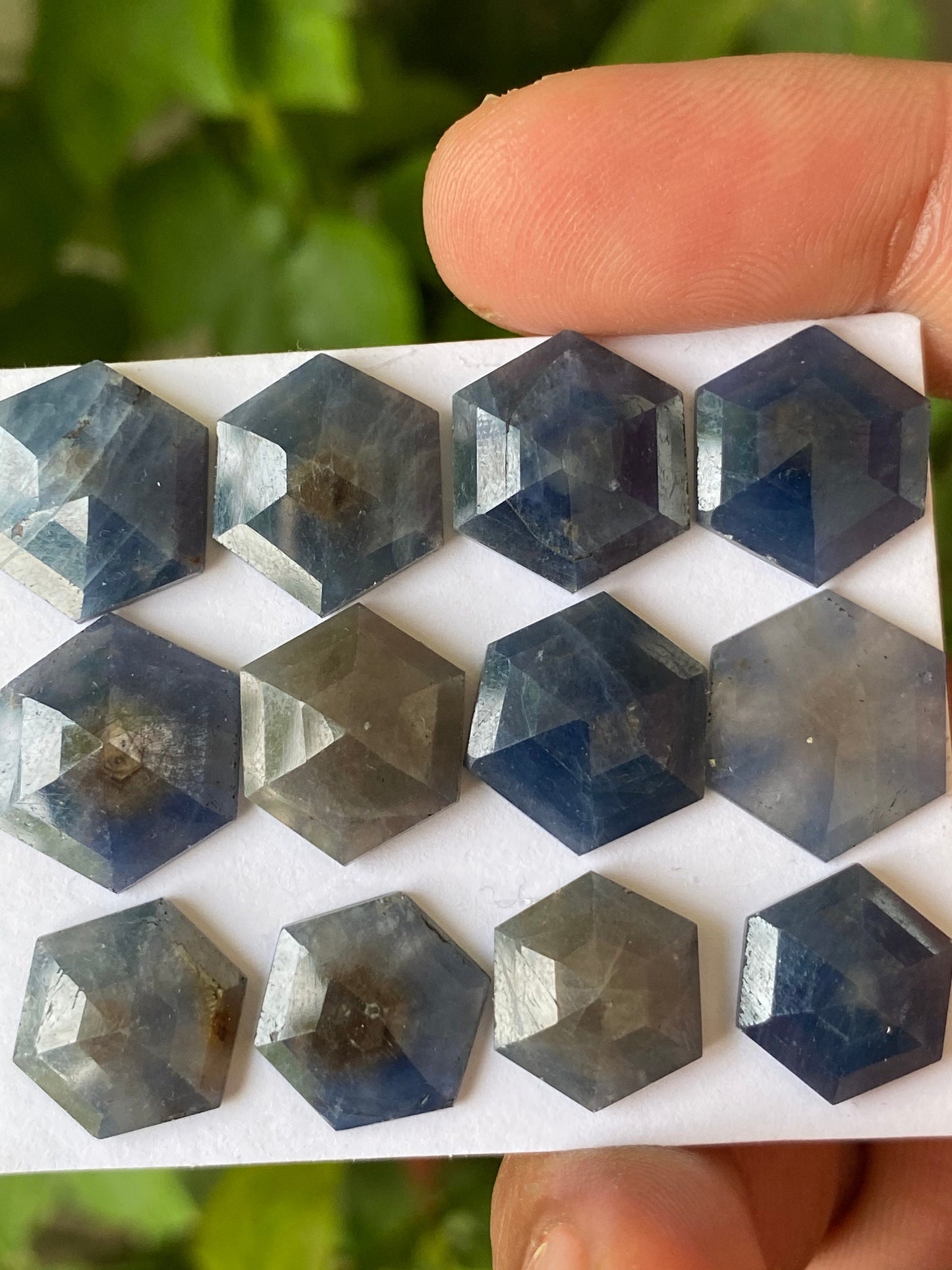 Alluring Rare blue sapphire hexagon step cuts watermelon wt 78.5 cts pcs 12 size 13x11mm-15x13mm blue sapphire stepcut hexagon flatbacks