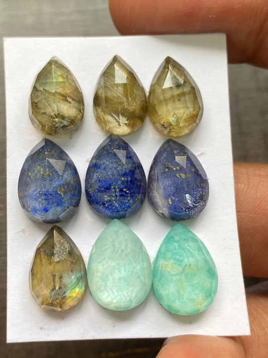 Beautiful Amazonite crystal lapis labradorite pear rosecut doublet pcs 9 wt 50 cts size 13x9-14x10mm pear amazonite crystal