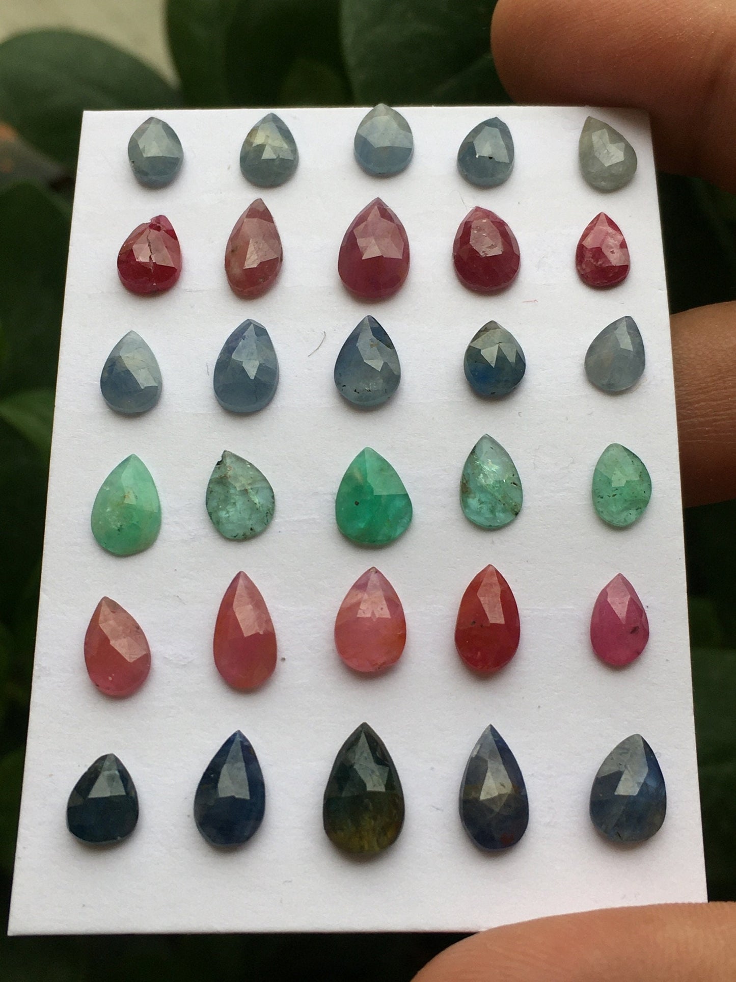 Fascinating rare natural ruby sapphire emerald rosecut lot wt 33.20 carats pcs 30 size rosecut ruby emerald sapphire pear shape