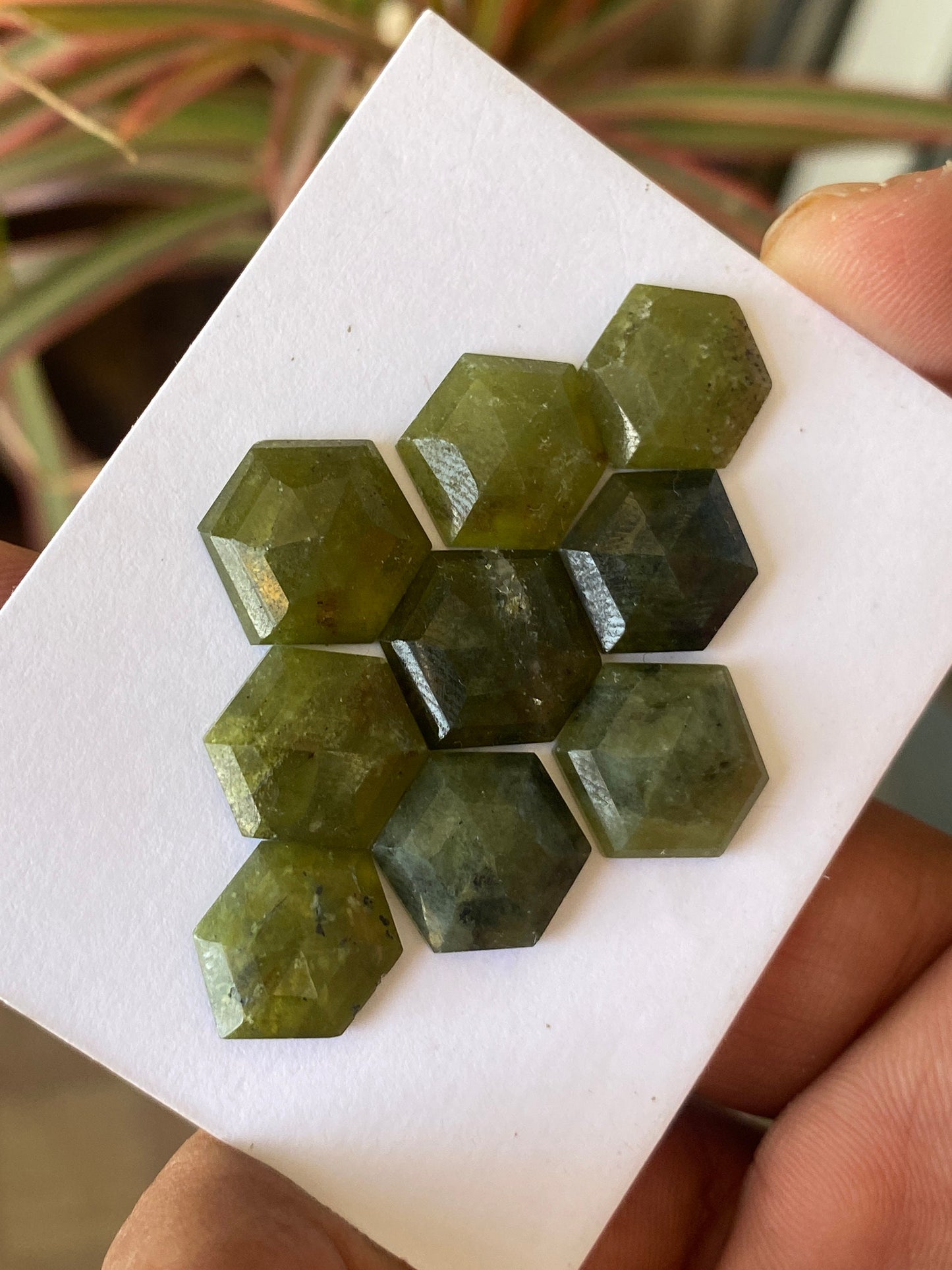 Cute vesuvianite hexagon stepcut wholesale lot weight 55 carats pcs 9 size 13x12-15x14mm flatback gems