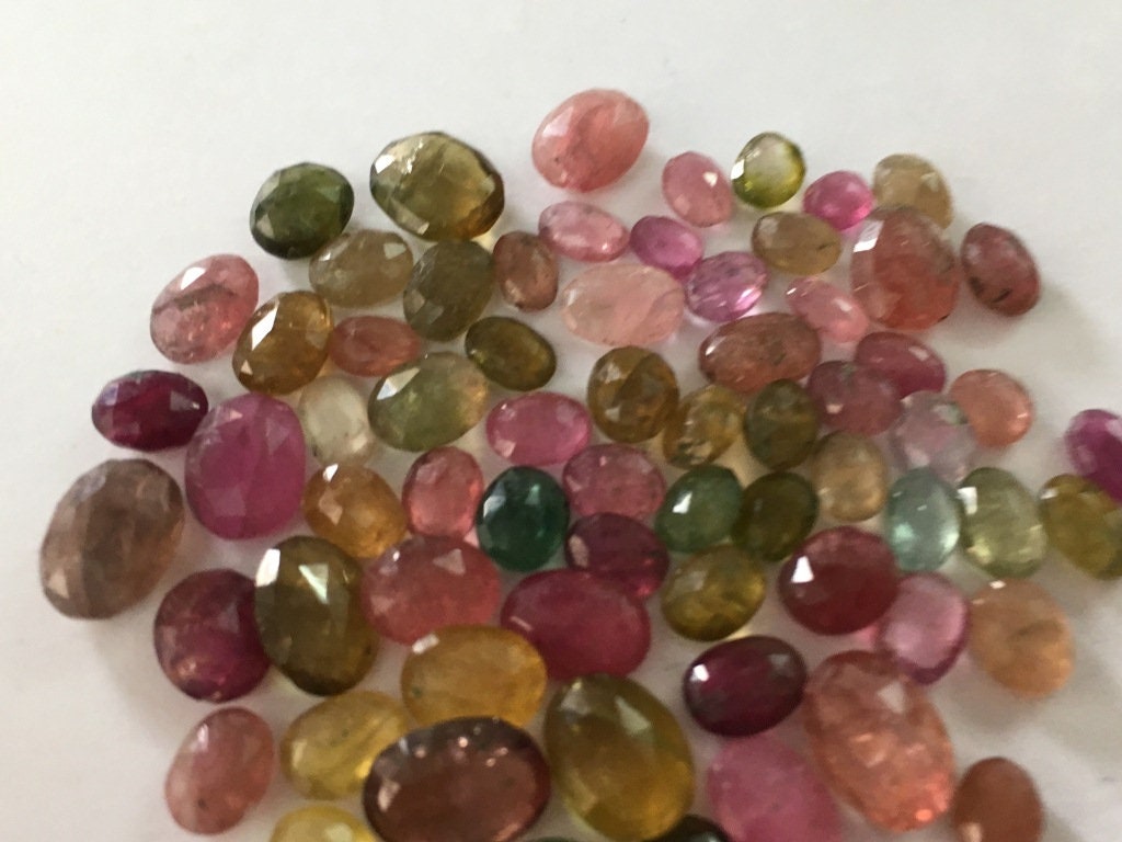 Beautiful colorful Tourmaline oval nuggets faceted size 6x5mm to 10x7.3mm natural colorful  watermelon tourmaline wholesale lot wt 77.50 cts