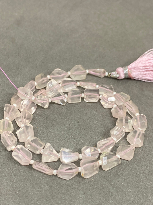 Natural Rosequartz faceted geometric nuggets strand 14 inches pcs 41 wt 74 carats size 7x6mm-9x7mm Faceted rose quartz nuggets briolette