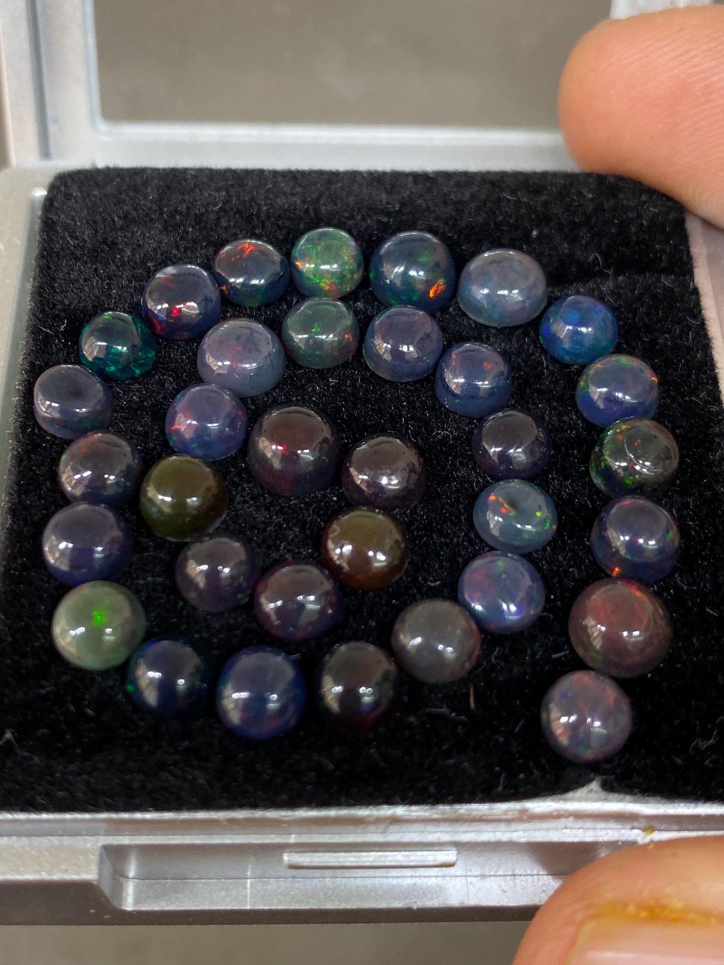 Beautiful Rare Black opal (smoked) round opal Fire opal cabochons lot size wt 15.85 cts size 5mm-6mm pcs 34 fire black opals cabochons