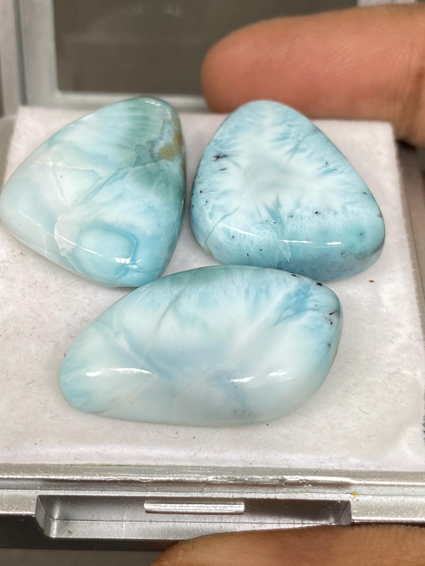 Fantastic rare Smooth Larimar cabochons pcs 3 pendant supply  wt 86 carats size 24x18-27x16mm natural Larimar cabochons fancy shape