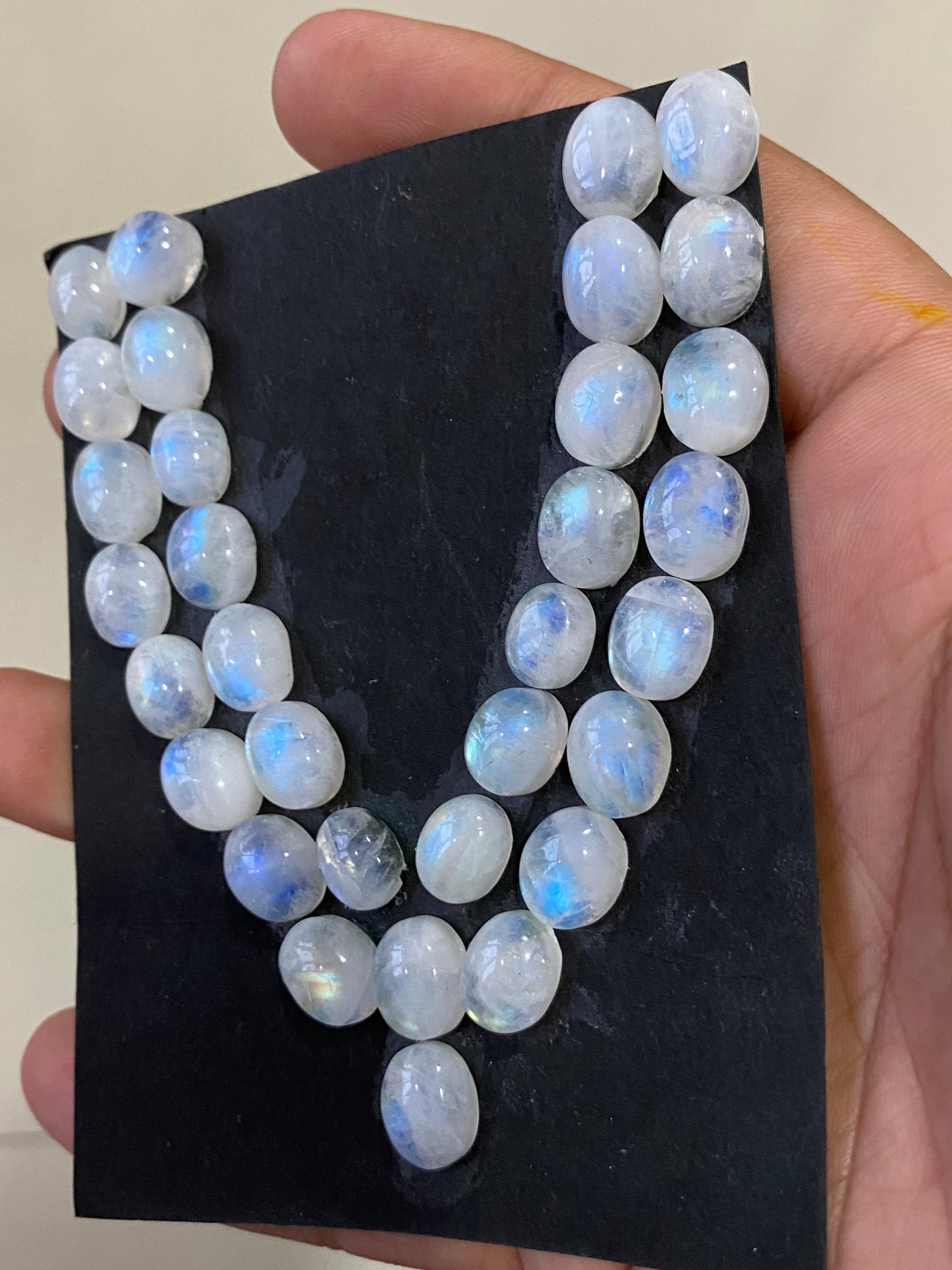 Fascinating Blue fire rainbow moonstone oval cabochons lot pcs 33  weight 141 cts size 10.1x8.3mm-11.3x9mm lovely fire rainbow moonstone