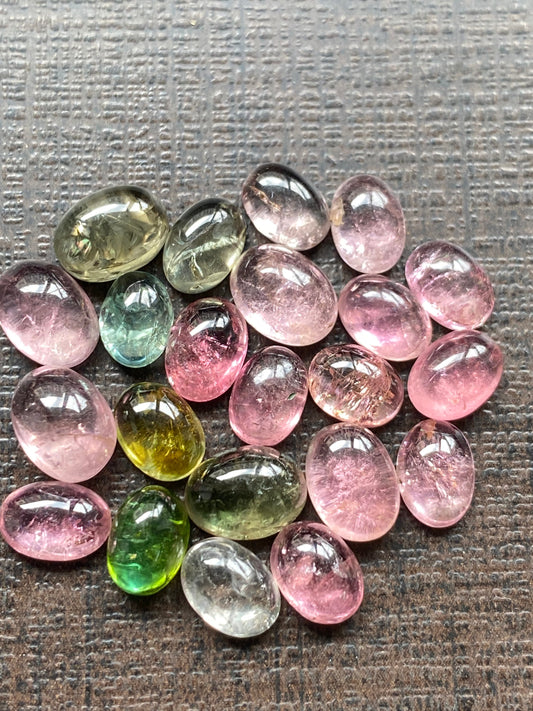 Dazzling rare Pink multi tourmaline oval cabochons lovely quality size 7x5-8x6mm fine  quality pcs 22 wt 25.40 cts pink tourmaline cabochons