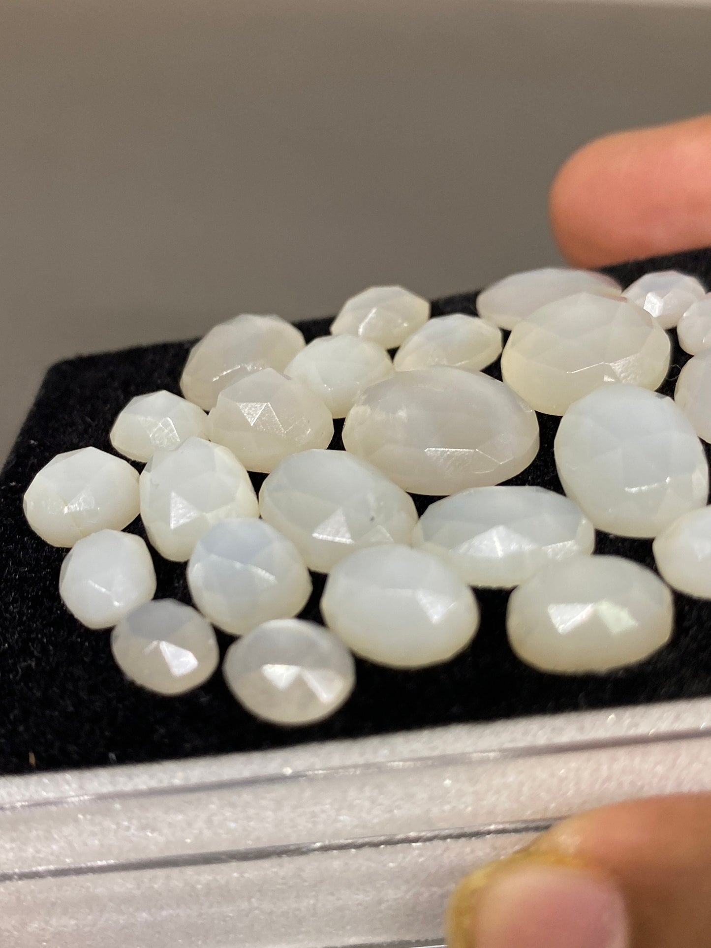 Dazzling white sheen moonstone rosecut moonstone wholesale lot wt 88 cts  size 7.5x6mm-17x13.5mm pcs 24 rosecut