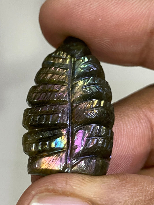 Vivacious pink fire labradorite handmade carving weight 39 carats huge size 35x21mm  handcarved labradorite carving