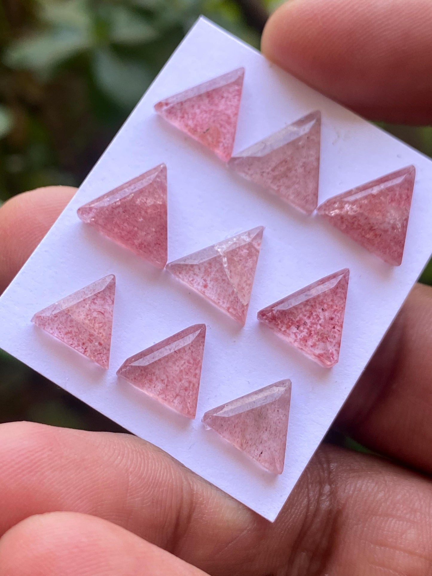 Amazing strawberry quartz triangle step cut  Pcs 9 weight 24.20 carats size 10x9.7mm-11.7x10.8mm strawberry quartz rosecut lot