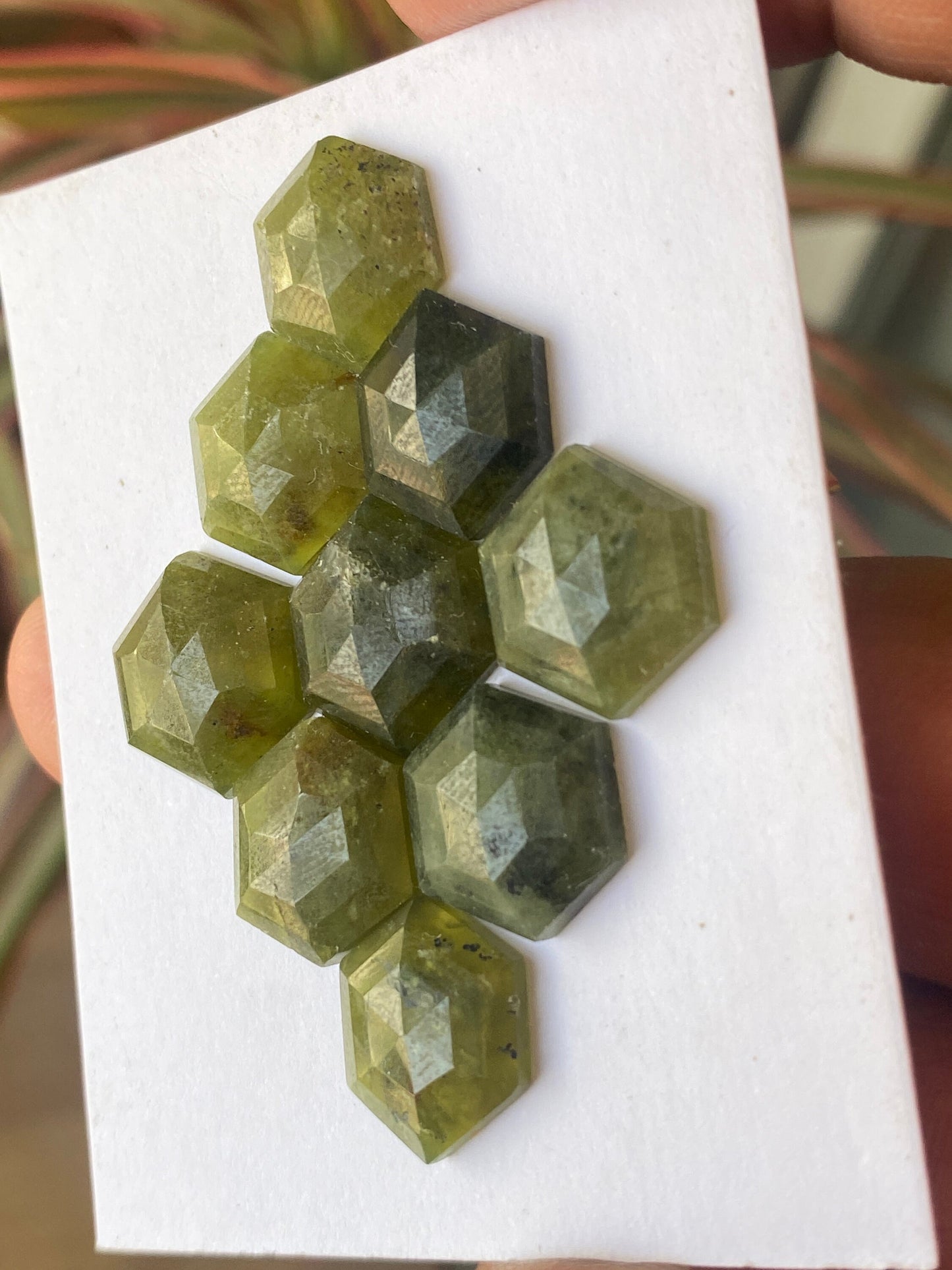 Cute vesuvianite hexagon stepcut wholesale lot weight 55 carats pcs 9 size 13x12-15x14mm flatback gems