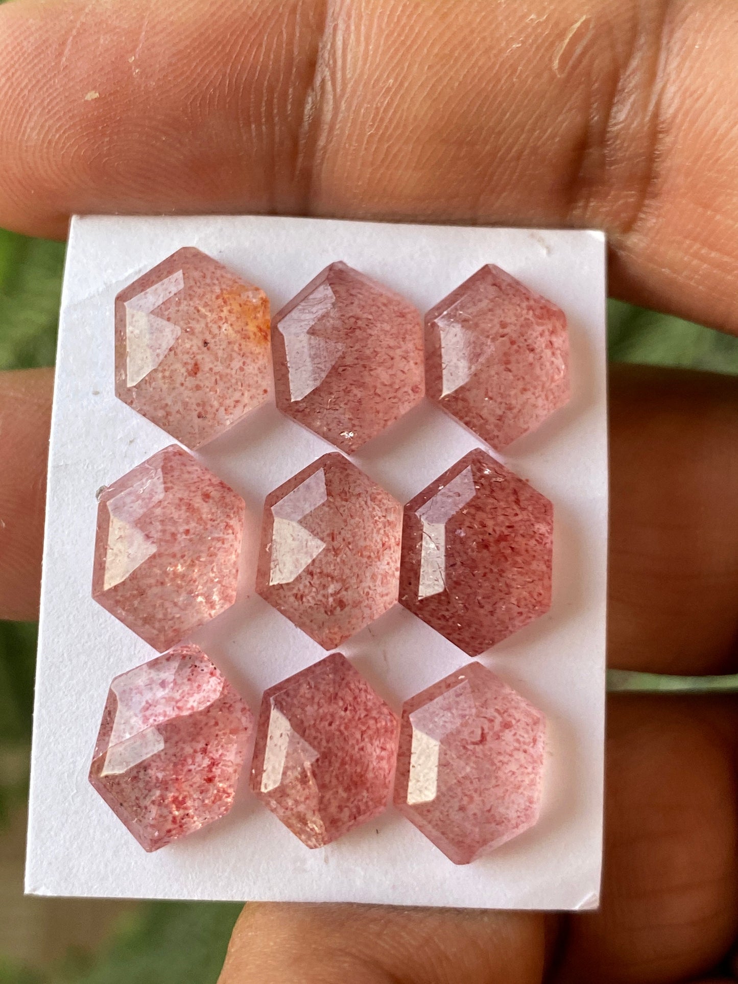 Stunning strawberry quartz hexagon step cut  Pcs 9 weight 37carats size 12x8.6mm-14x10mm strawberry quartz rosecut lot