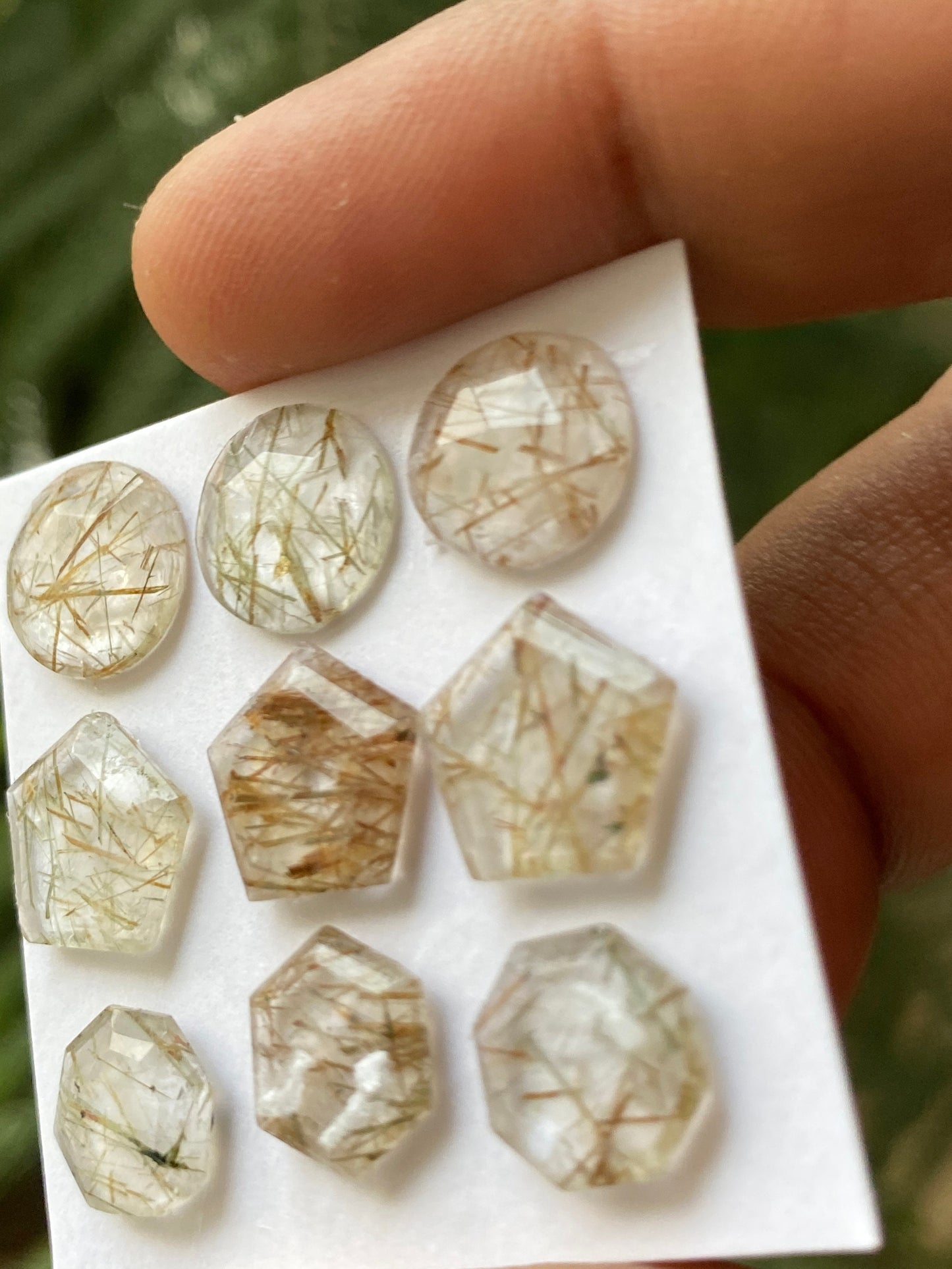 Stellar Rare Copper brown rutile hexagon pentagon stepcut round rosecut multi rutile wt 25 cts pcs 9 size 9-11mm needles rutile rosecut