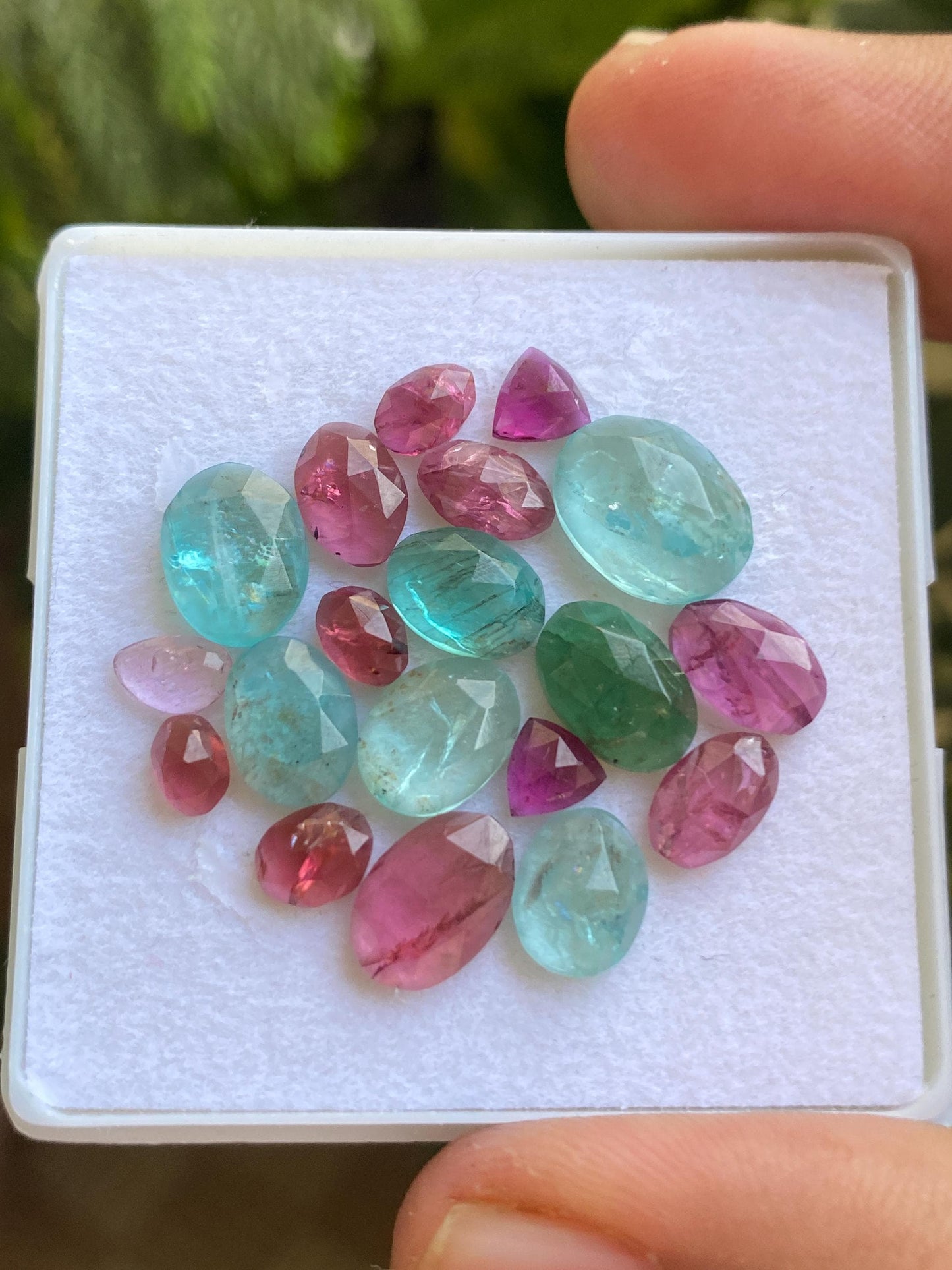 Gorgeous Blue green apatite rosecut Rhodolite pink garnet  wt 26.75 carats pcs 19 rosecut  flats Small size 6x3mm-12x9mm apatite rosecut