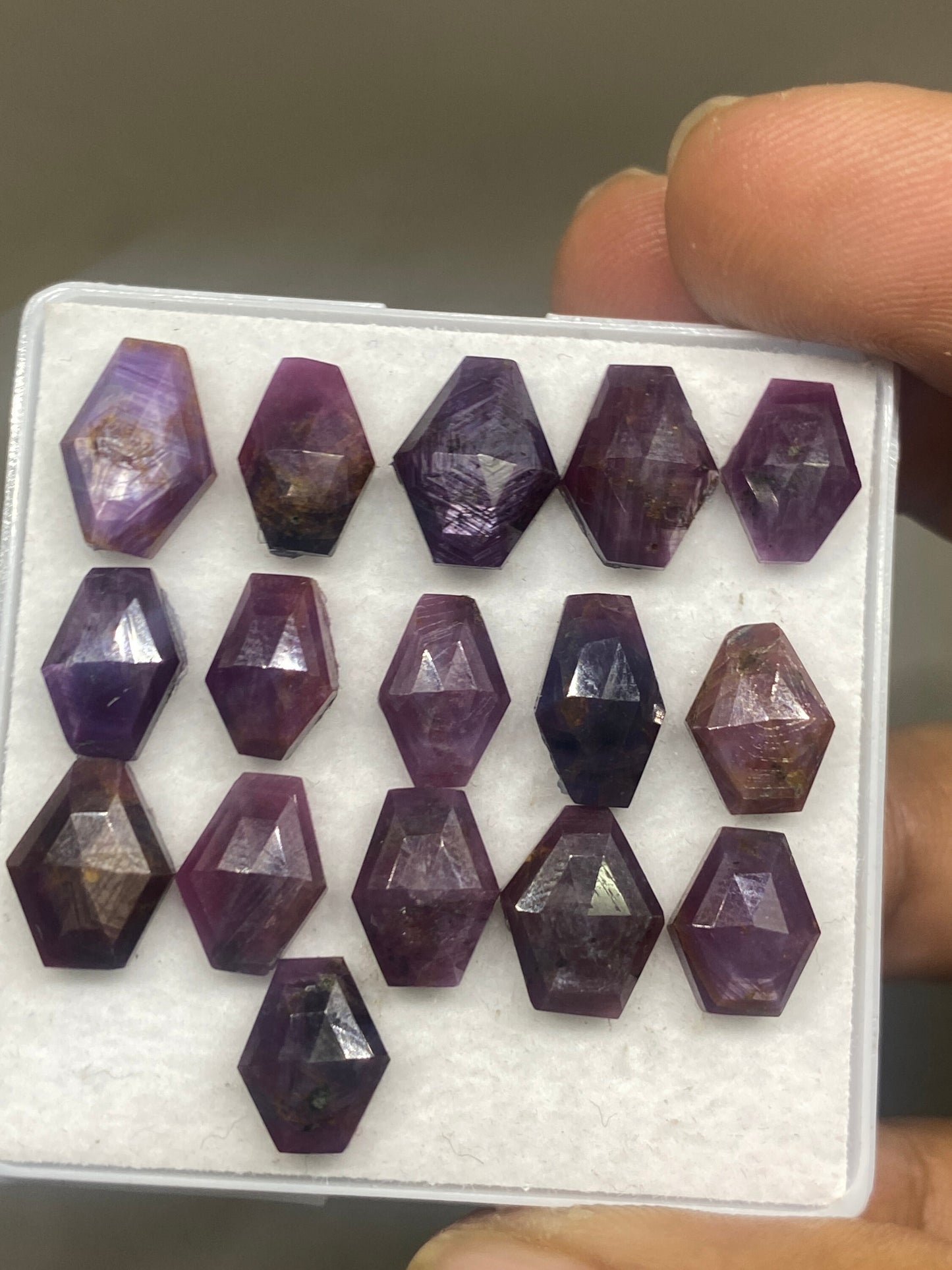 Fascinating rare sheen star ruby sapphire coffin shape step cut weight 53 cts pcs 17 size 9x6-11x9mm natural star sapphire rose cut