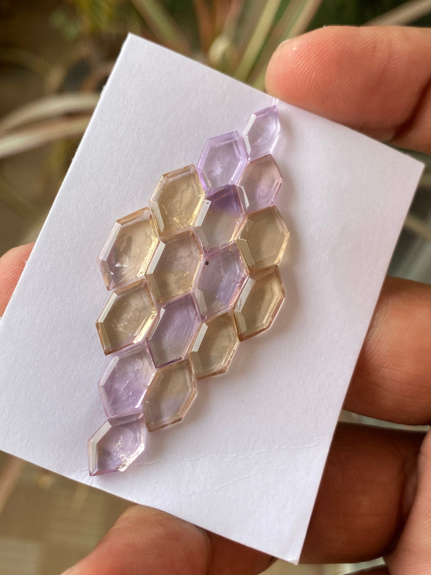 Stunning ametrine hexagon mirror cut b aaa quality wt 22 cts pcs 16 size 10x5mm-13x6mm Amethyst citrine mirror cut hexagon