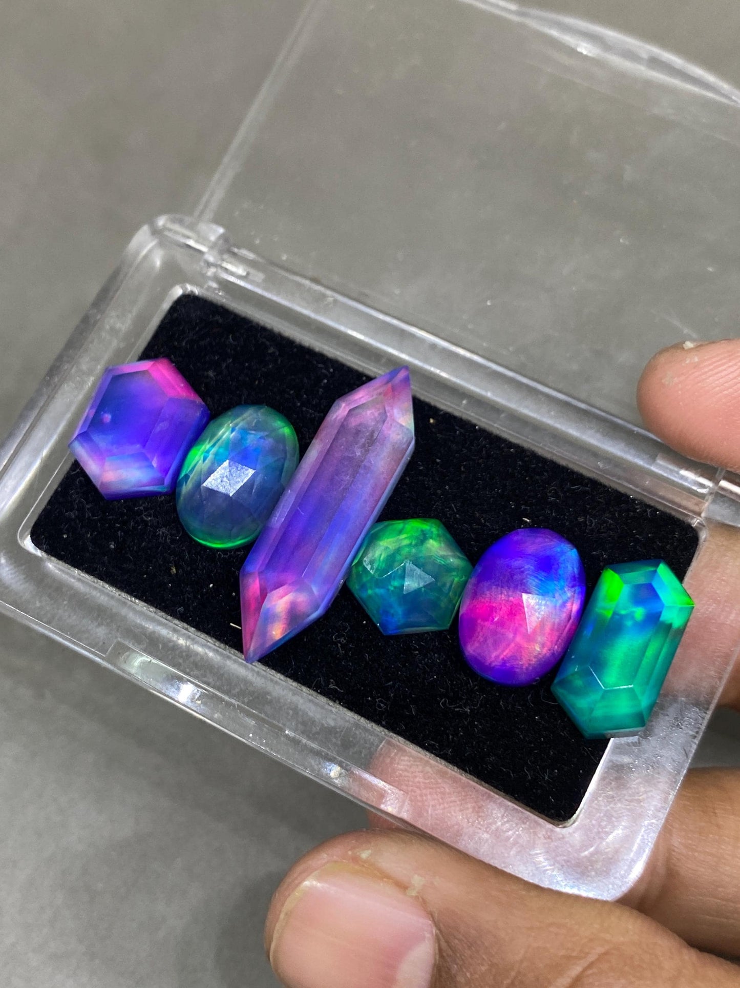 Fabulous Multi fire purple blue green aurora opal crystal doublet stepcut Hexagon oval pcs 6 wt 40 cts size 10-32x8mm ring pendant supply