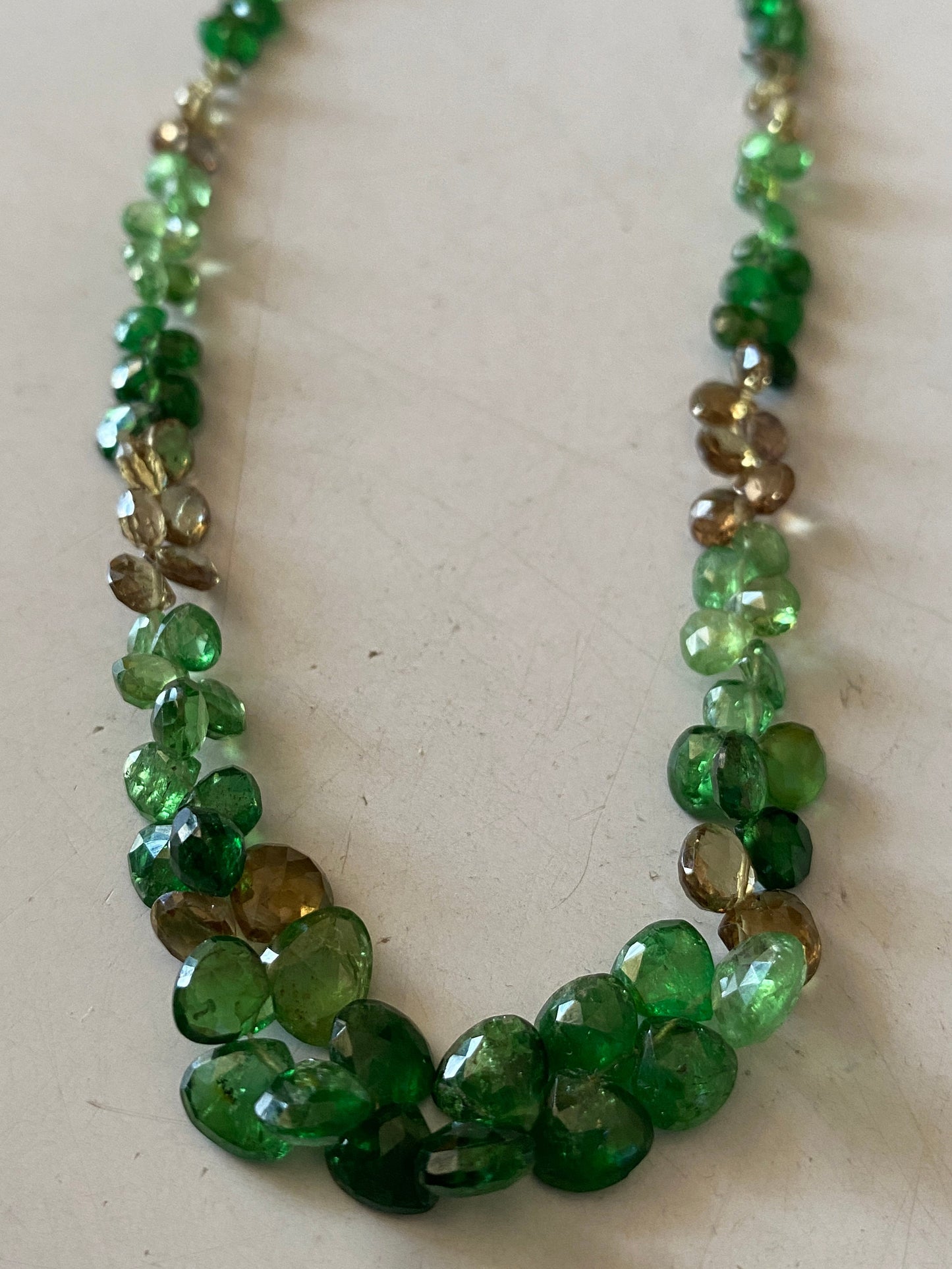 Tsavorite  hearts briolettes color change garnet heart necklace weight  carats size length Inches AAAAA quality designer beads necklace