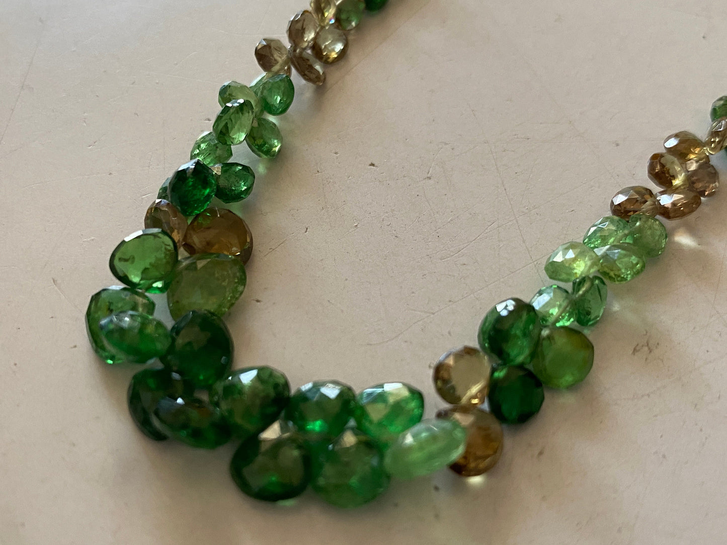 Tsavorite  hearts briolettes color change garnet heart necklace weight  carats size length Inches AAAAA quality designer beads necklace