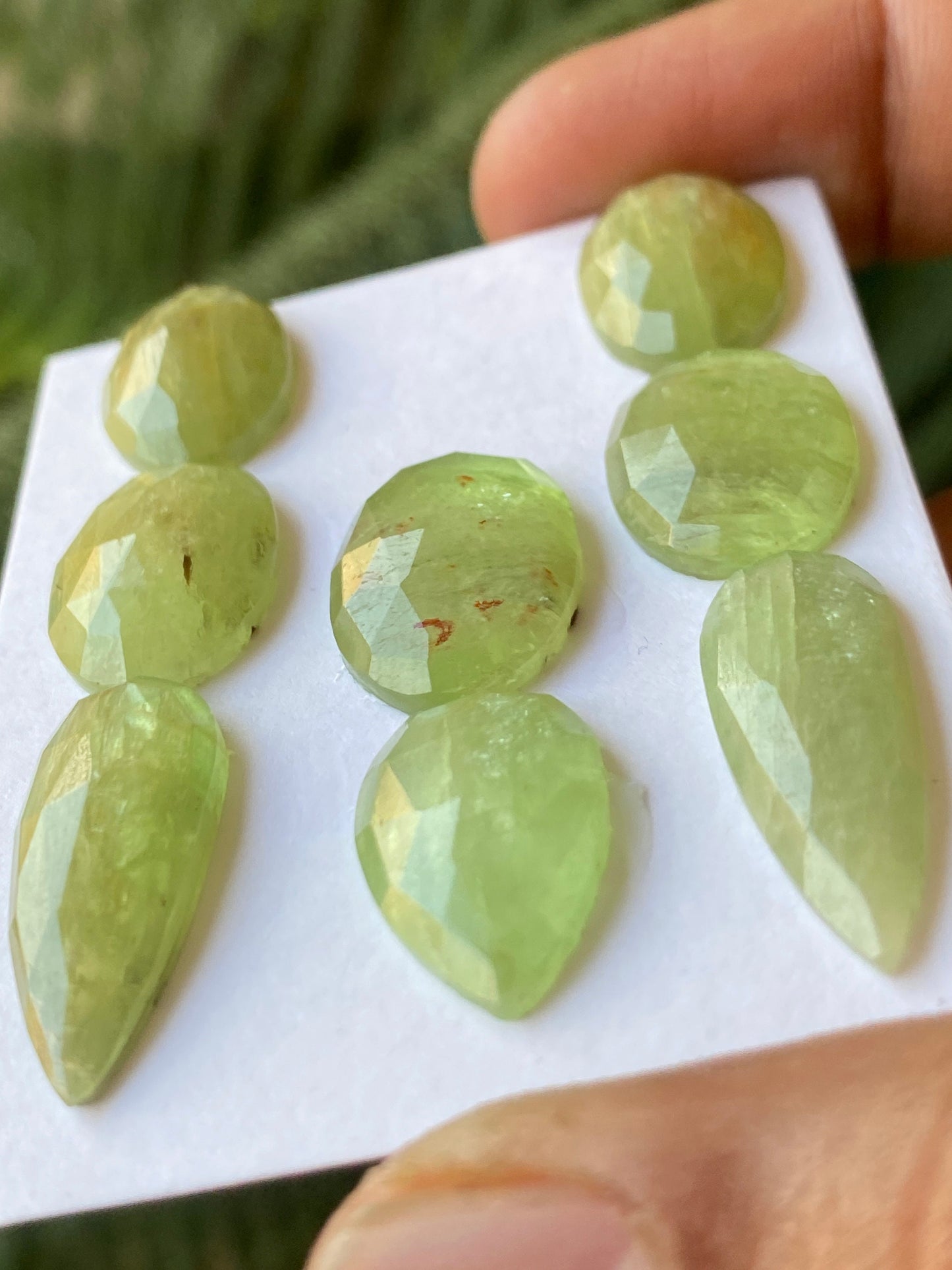 Vivacious rare parrot green kyanite ovalish rosecut flats wt 83 carats size 11x10-22x9mm  pcs 8 parrot green kyanite rosecut