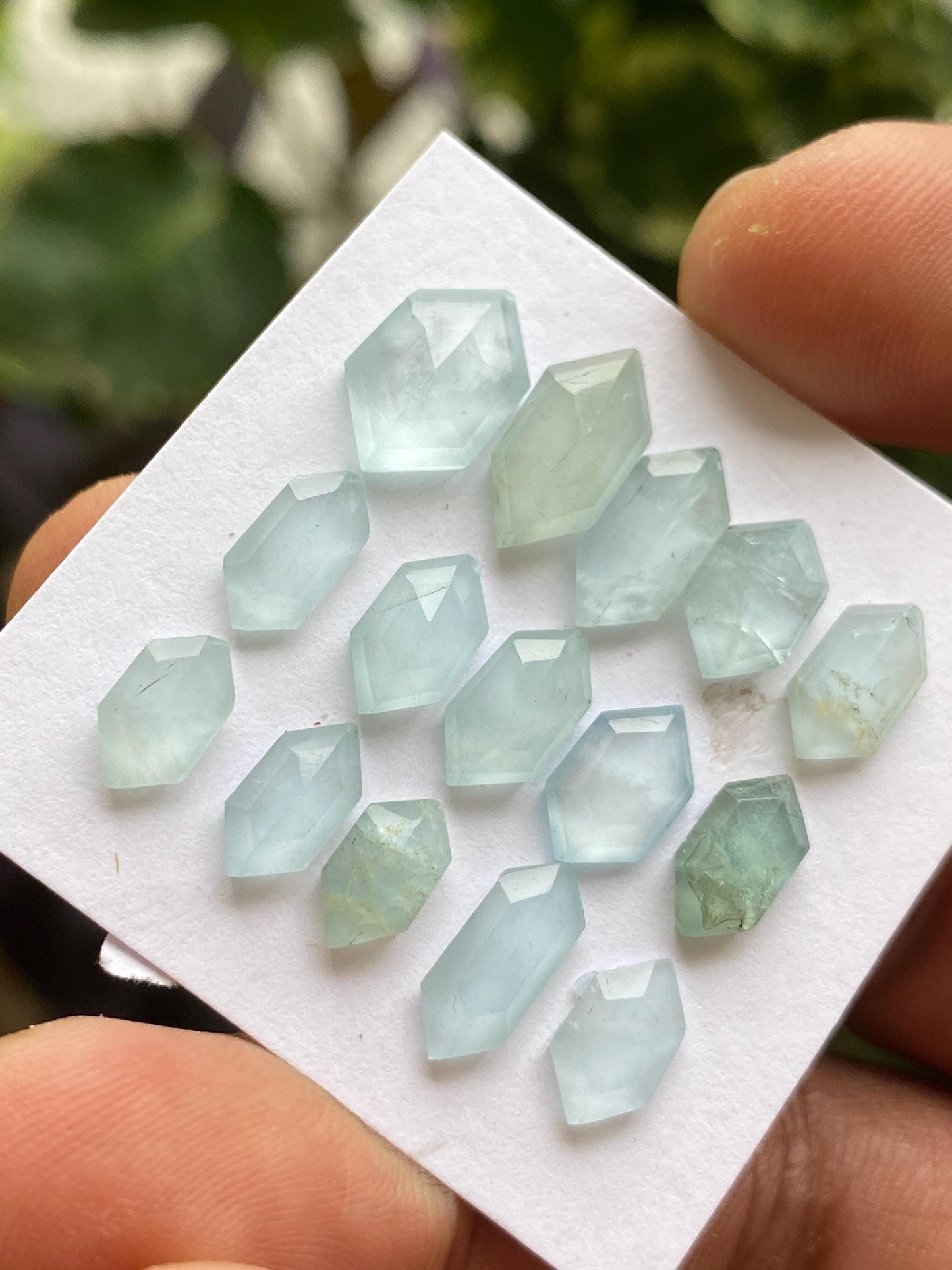 Stunning aquamarine hexagons stepcut wt 18 carats size 9x6mm-13x8mm pcs 15 aquamarine stepcut flatback gems