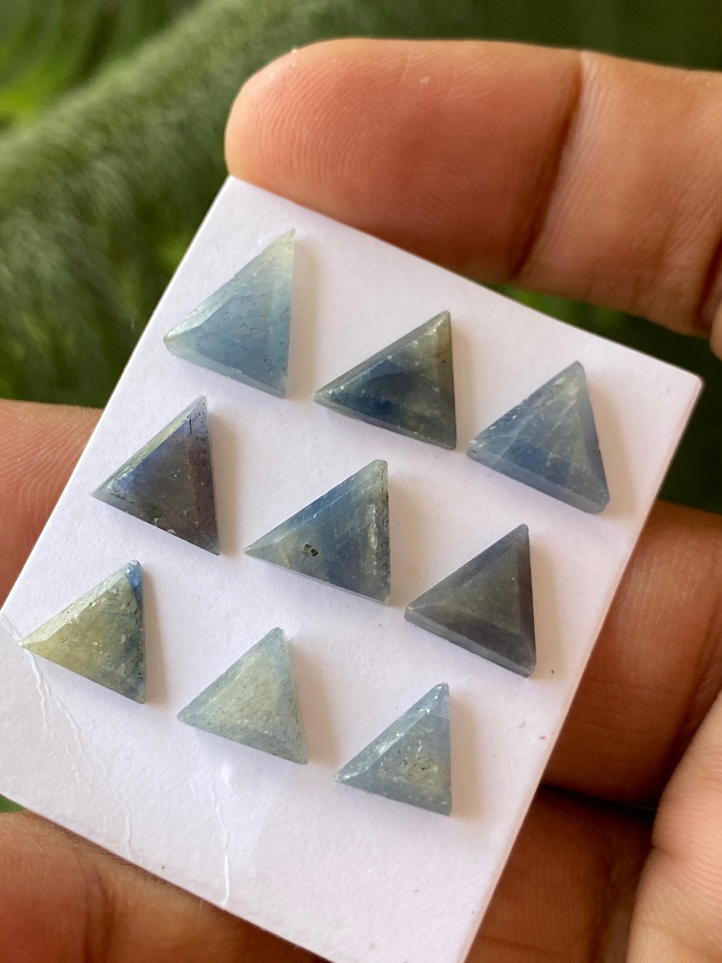 Natural rare  blue sapphire  Triangles geometric design stepcut flats weight 26 carats pcs 9 size 9.8x7.2mm-13x10mm blue sapphire triangles