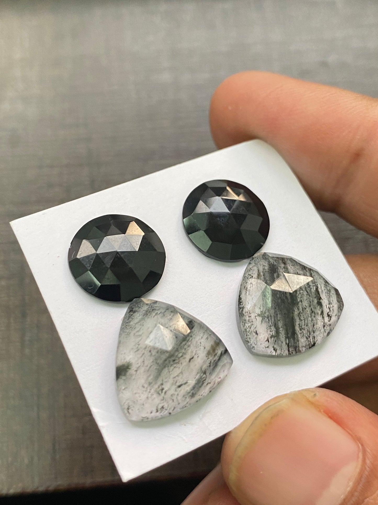 Dazzling black tourmaline round Black spots quartz African mines rosecut trillion earrings size Pcs 4 wt 19 cts 13mm-15mm  rosecut gems