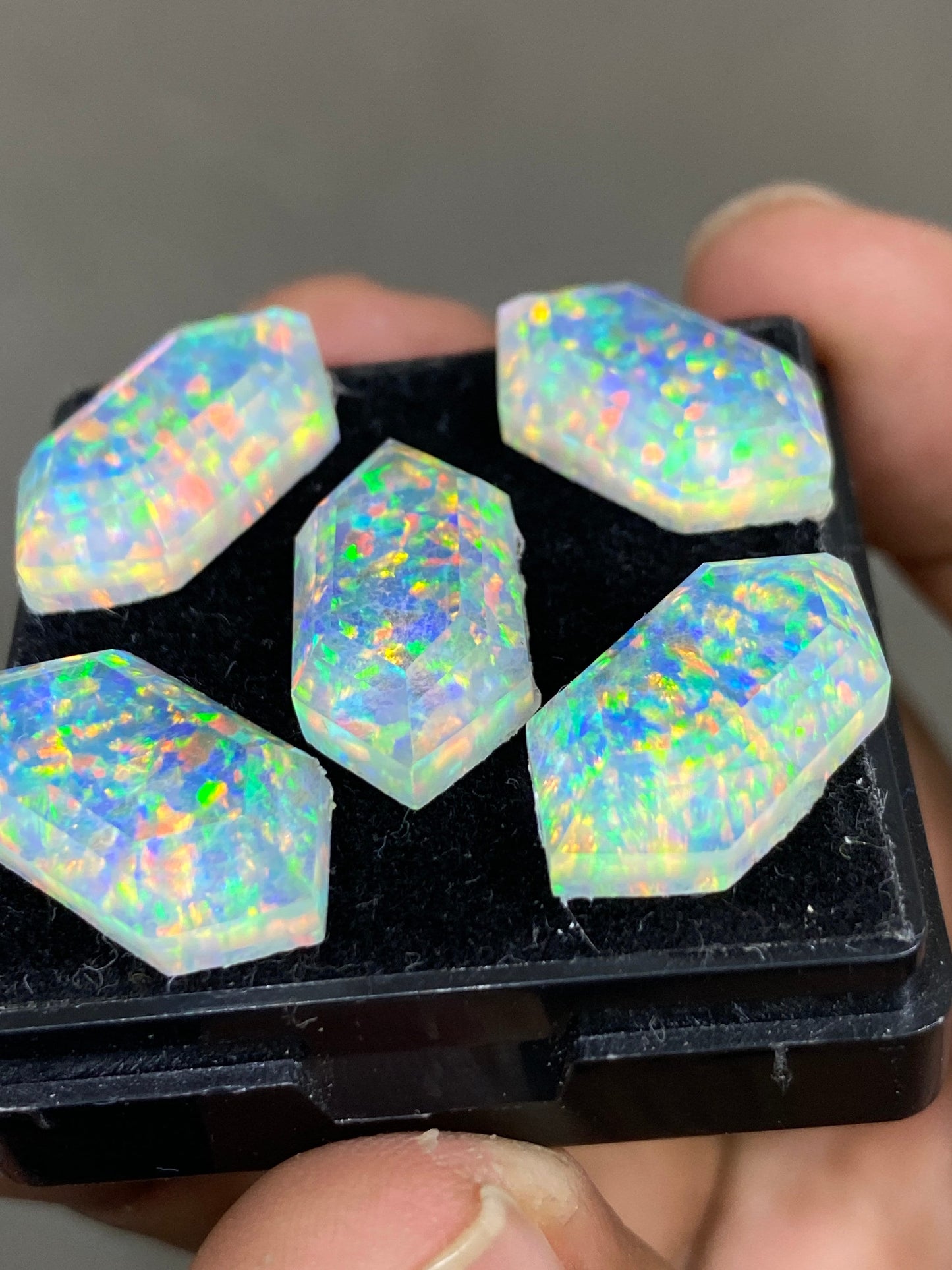 Astonishing multi fire  aurora opal and crystal doublet hexagon stepcut pcs 5 wt carats big size  ring pendant earring Aurora opal