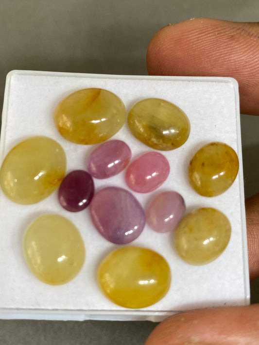 Lovely very rare Tanzania mines yellow sapphire pink sapphire cabochons smooth  wt 42 cts pcs 12 size 7x5mm-11x10mm sapphire oval cabochons