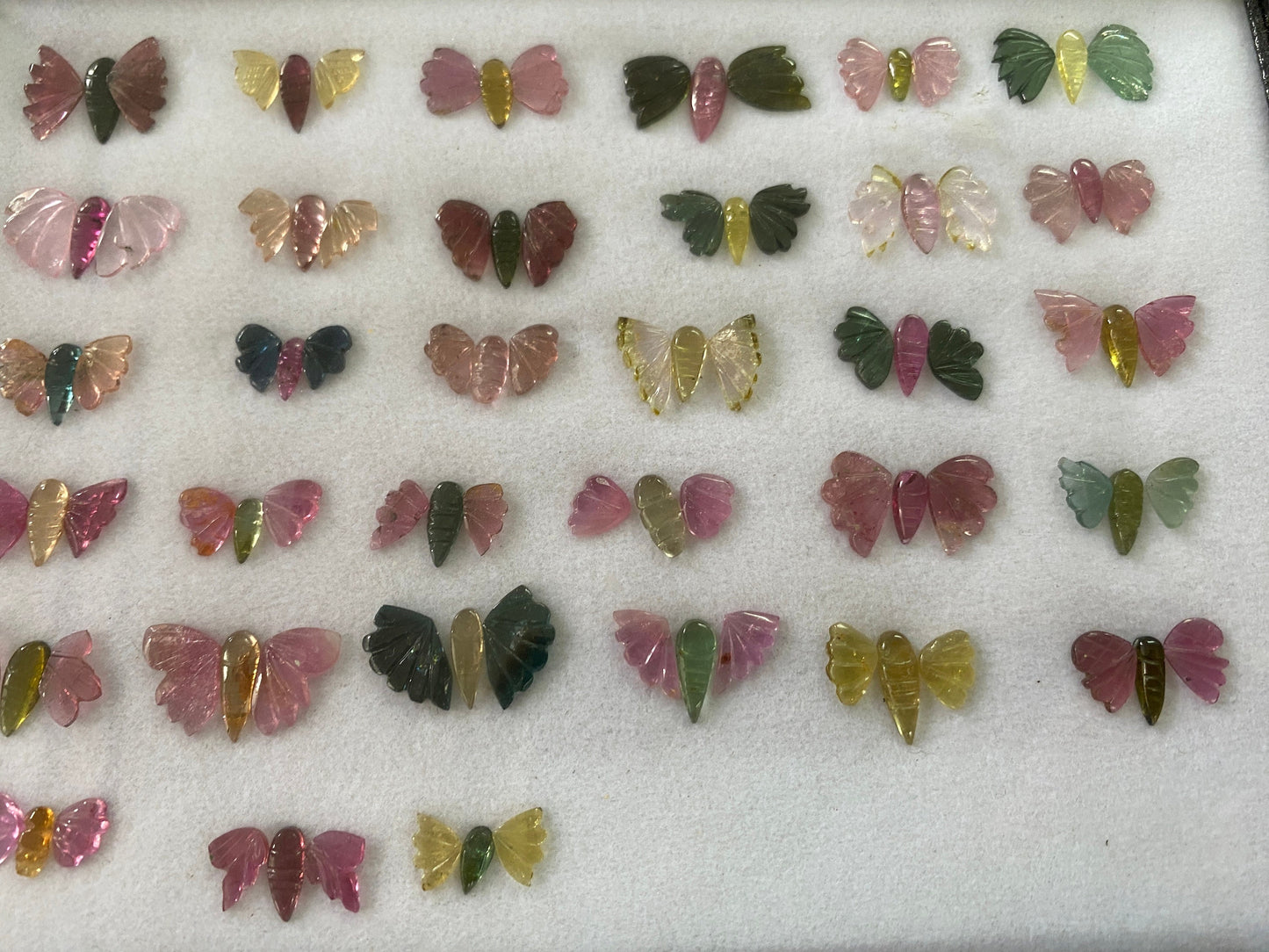 Rare Watermelon tourmaline butterfly hand carved set pcs 99 wt 77.5 cts small  size watermelon tourmaline butterfly carving